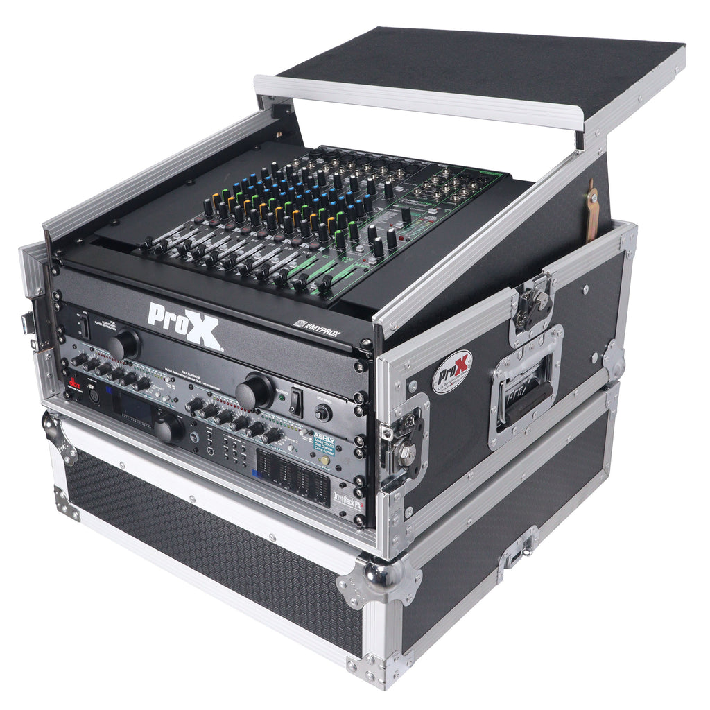 4U Vertical Rack Mount Flight Case with 10U Top for Mixer Combo Amp Rack with Laptop Shelf