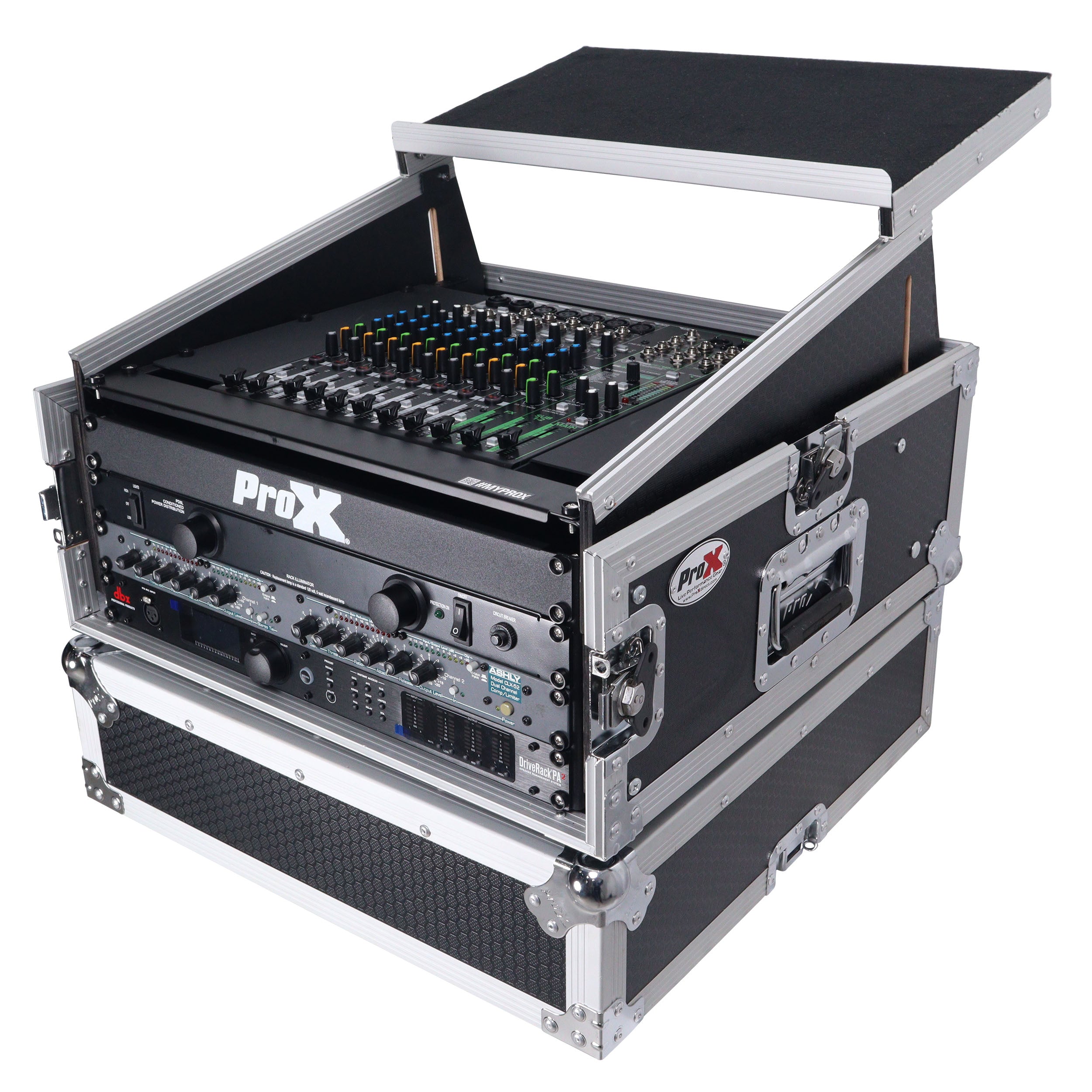4U Vertical Rack Mount Flight Case with 10U Top for Mixer Combo Amp Rack with Laptop Shelf