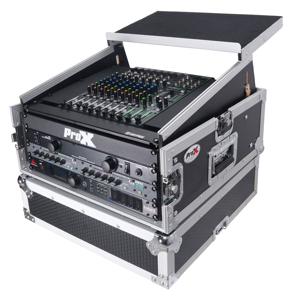6U Vertical Rack Mount Flight Case with 10U Top for Mixer Combo Amp Rack with Laptop Shelf