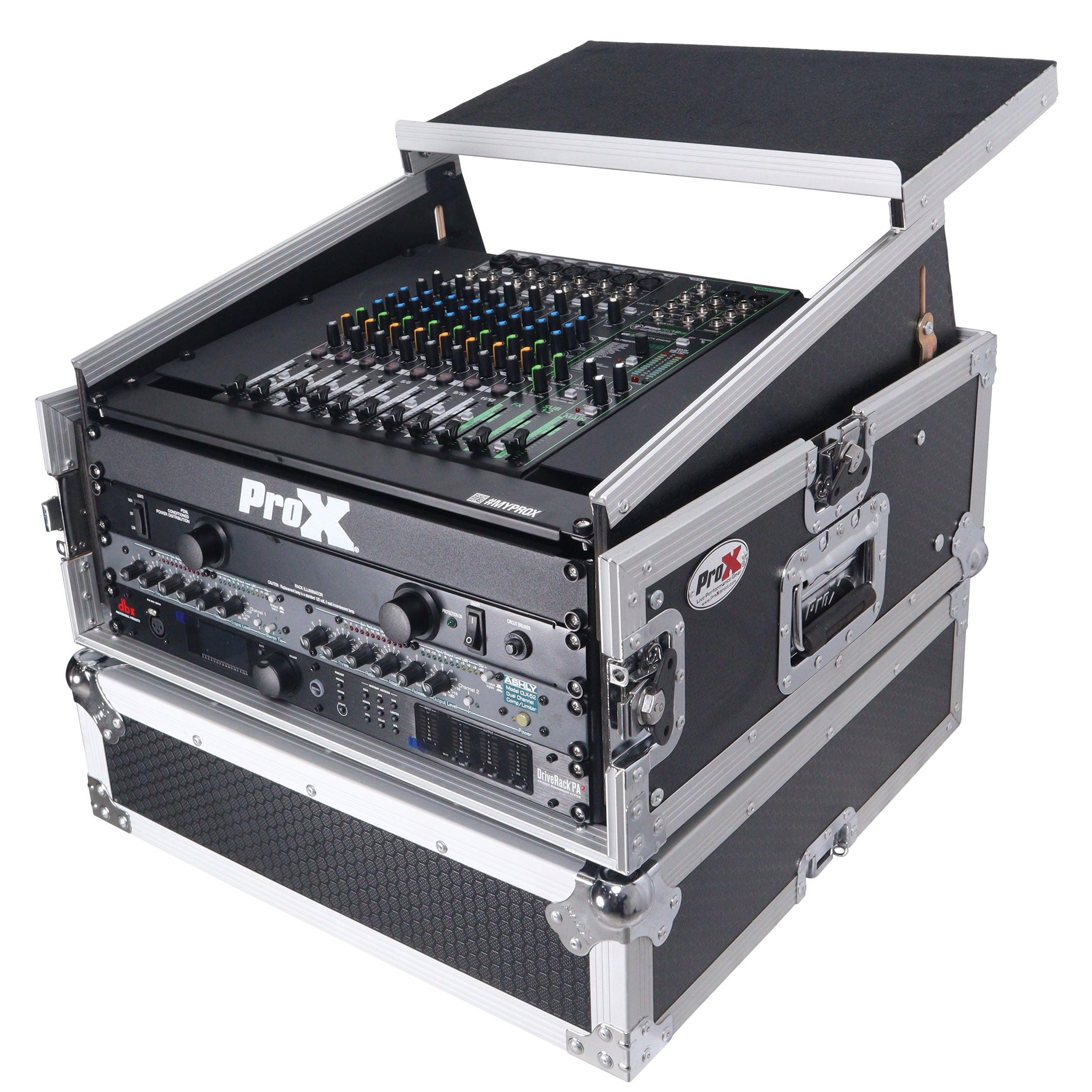 6U Vertical Rack Mount Flight Case with 10U Top for Mixer Combo Amp Rack with Laptop Shelf