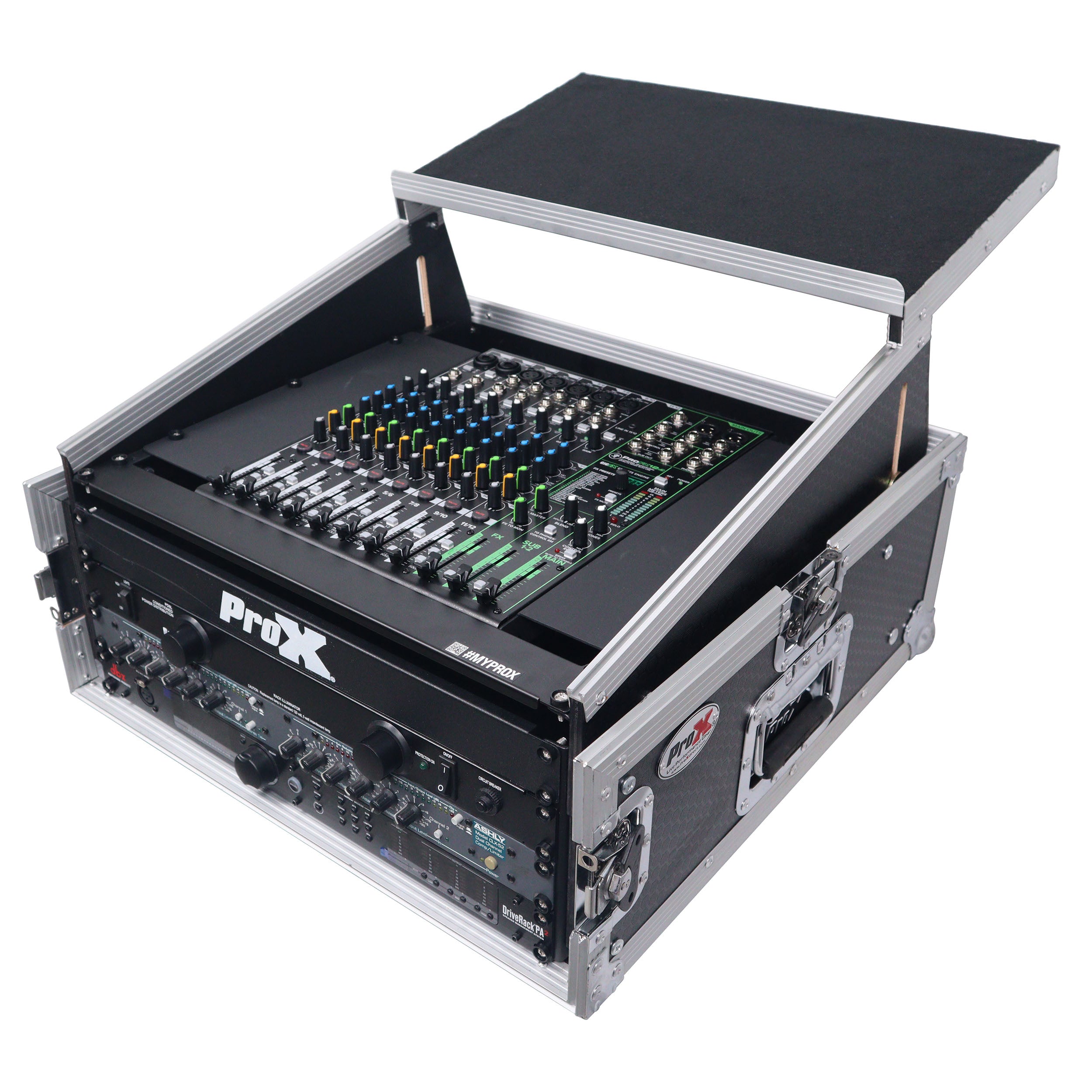 6U Vertical Rack Mount Flight Case with 10U Top for Mixer Combo Amp Rack with Laptop Shelf