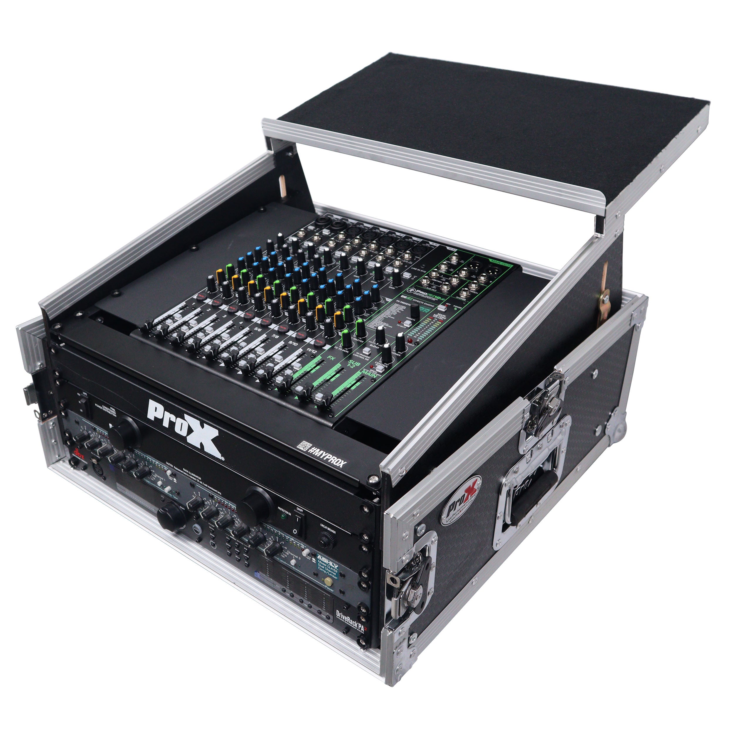 6U Vertical Rack Mount Flight Case with 10U Top for Mixer Combo Amp Rack with Laptop Shelf