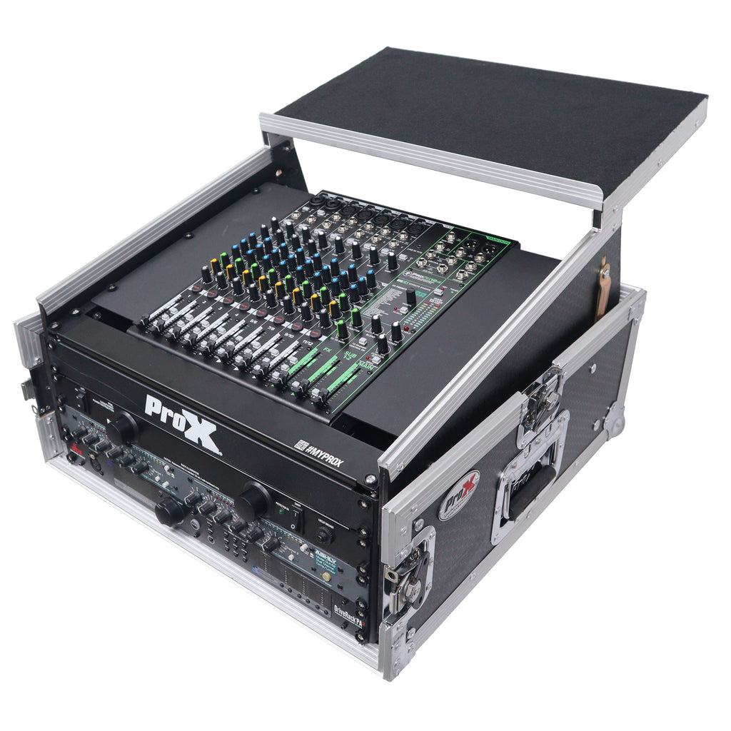 6U Vertical Rack Mount Flight Case with 10U Top for Mixer Combo Amp Rack with Laptop Shelf