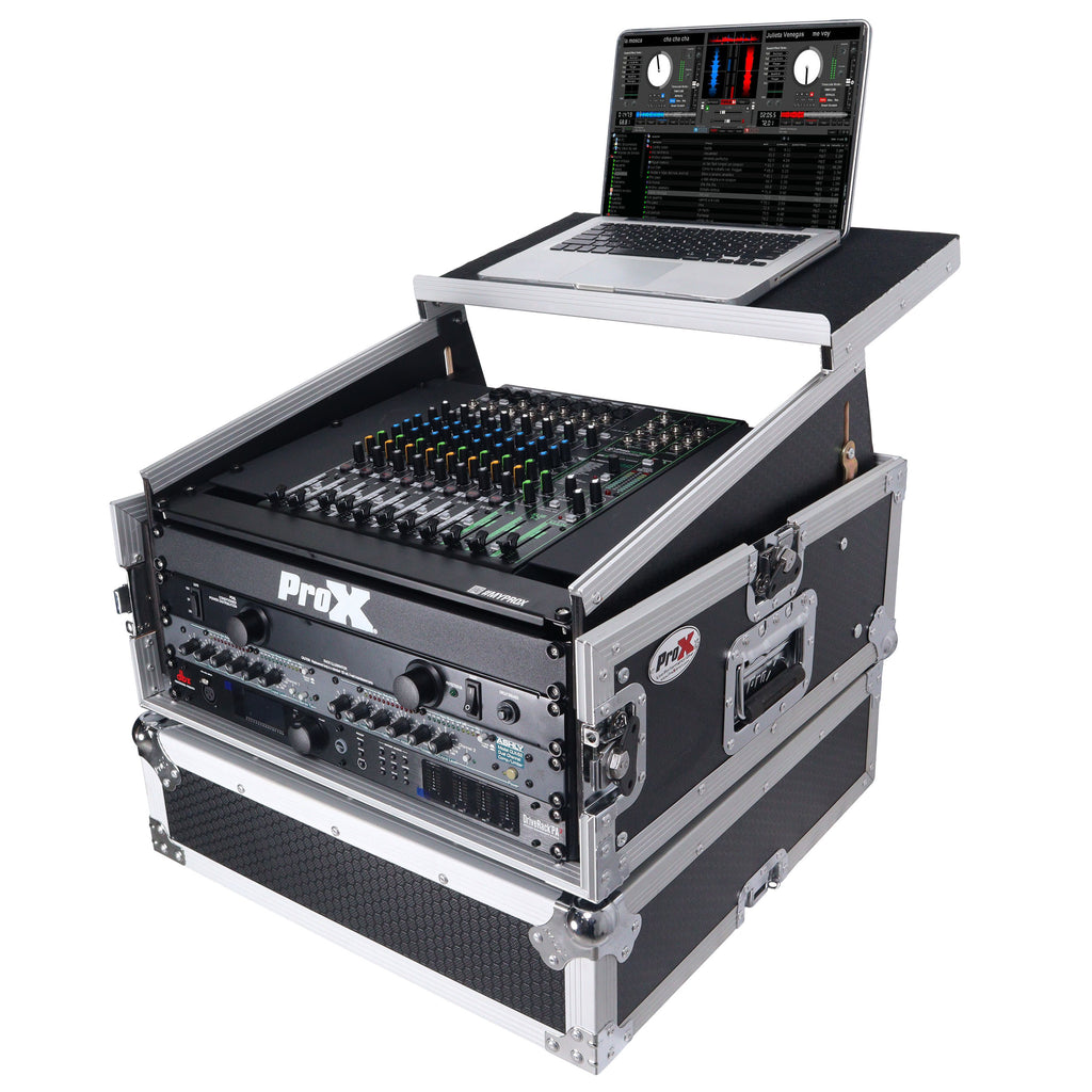 6U Vertical Rack Mount Flight Case with 10U Top for Mixer Combo Amp Rack with Laptop Shelf