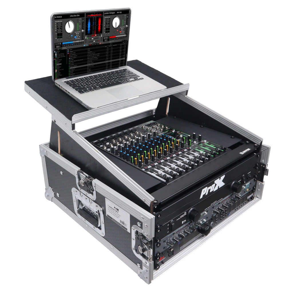 6U Vertical Rack Mount Flight Case with 10U Top for Mixer Combo Amp Rack with Laptop Shelf