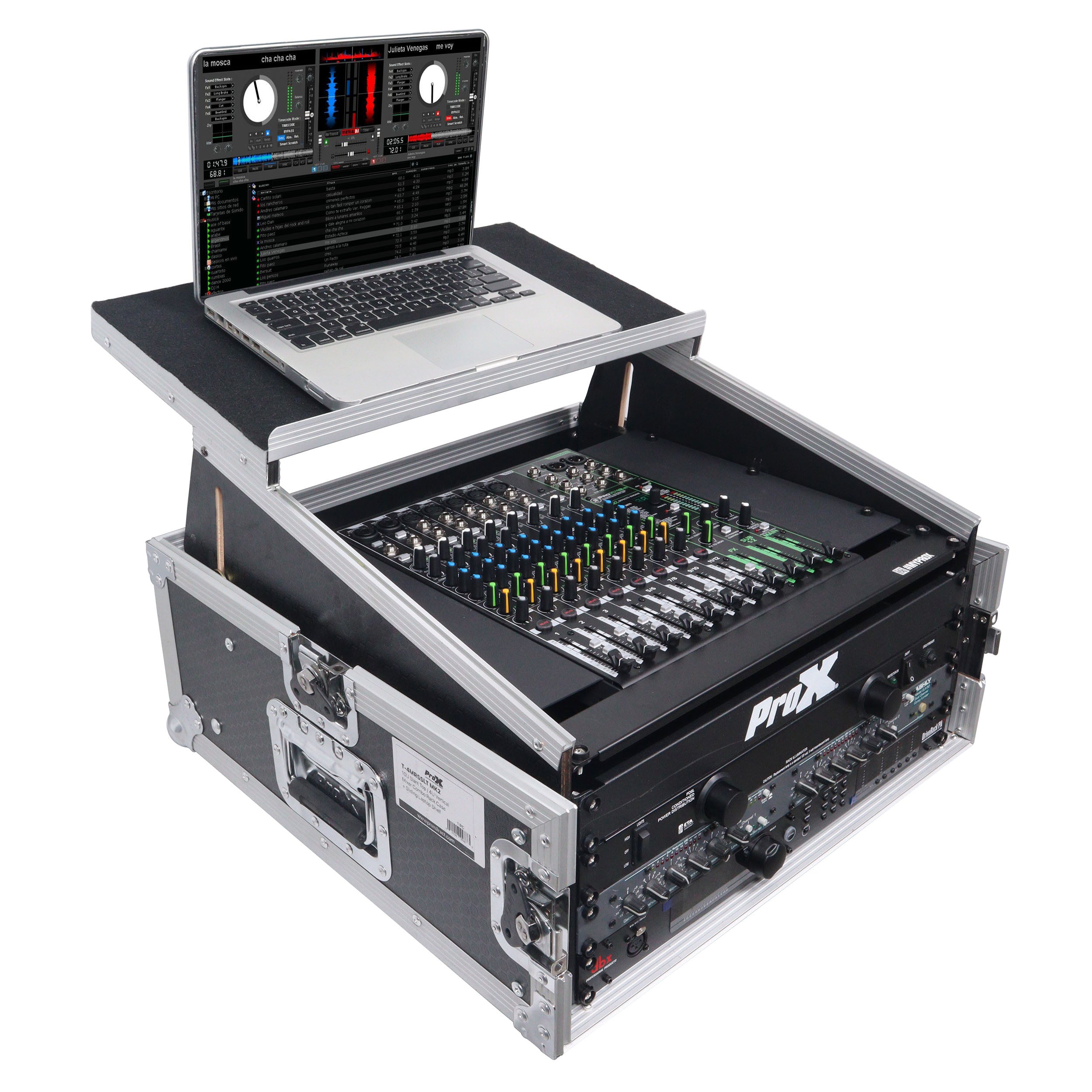 4U Vertical Rack Mount Flight Case with 10U Top for Mixer Combo Amp Rack with Laptop Shelf