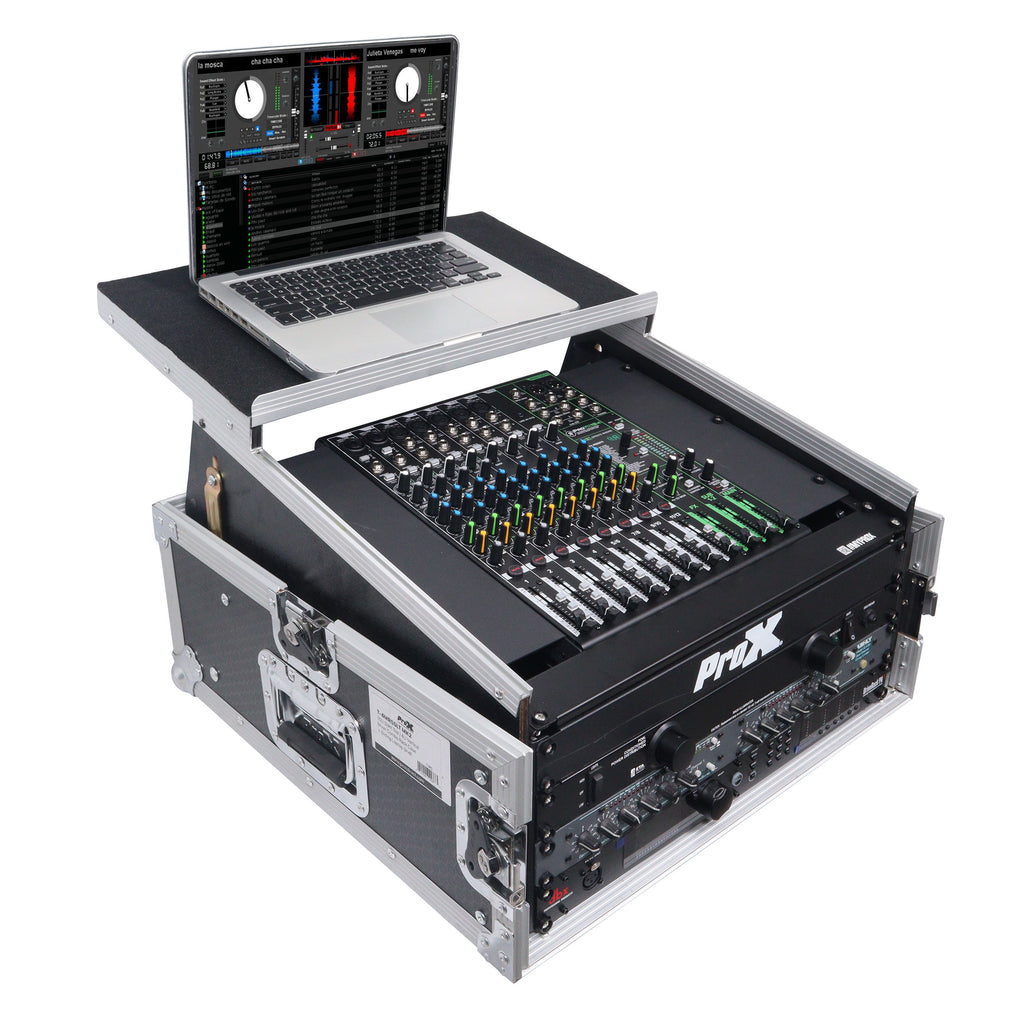 6U Vertical Rack Mount Flight Case with 10U Top for Mixer Combo Amp Rack with Laptop Shelf