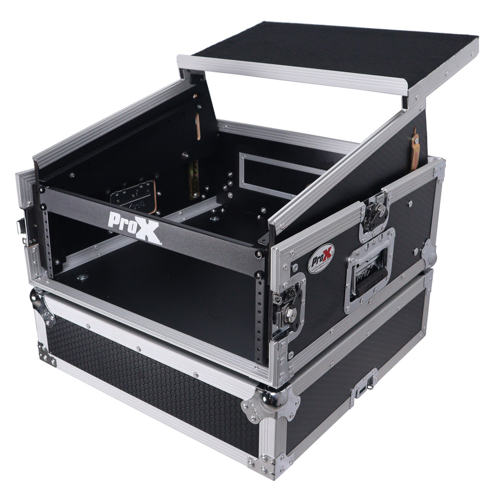 4U Vertical Rack Mount Flight Case with 10U Top for Mixer Combo Amp Rack with Laptop Shelf