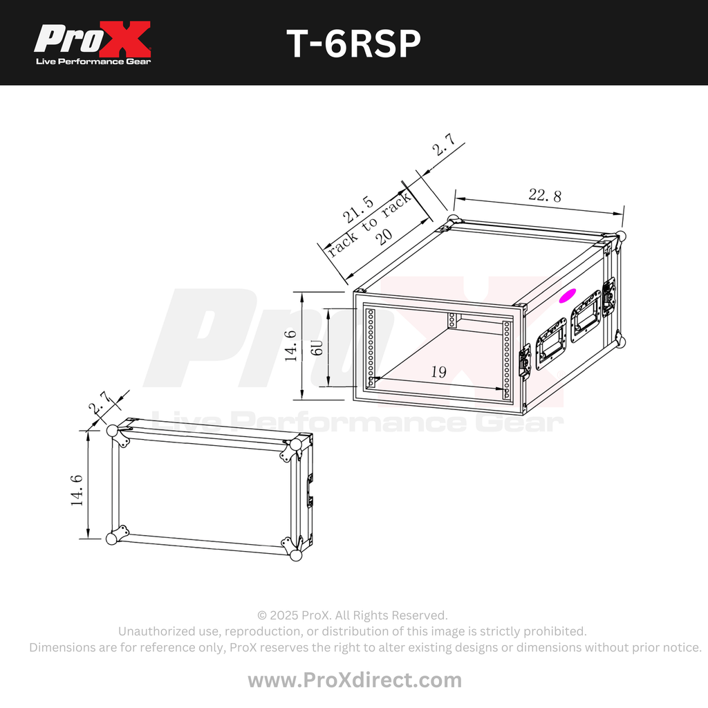 ATA Style 6U Rack Space Shockproof Amp Rack Mount Case 20 in. Depth with recessed handles