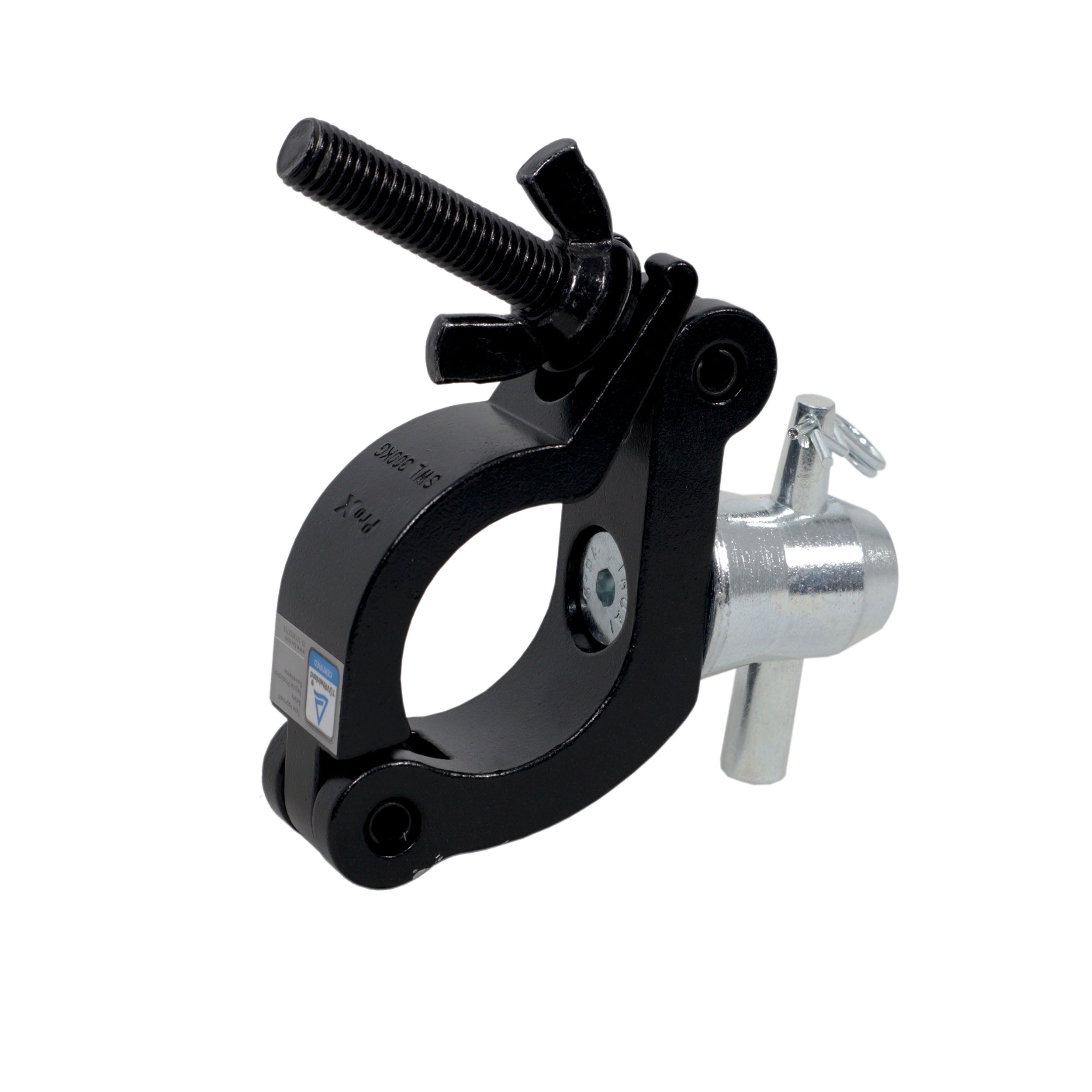 Aluminum Side Entry M10 Clamp with Reversed Elbow Half Conical for 2" Truss Tube Capacity 661 lbs Black Finish
