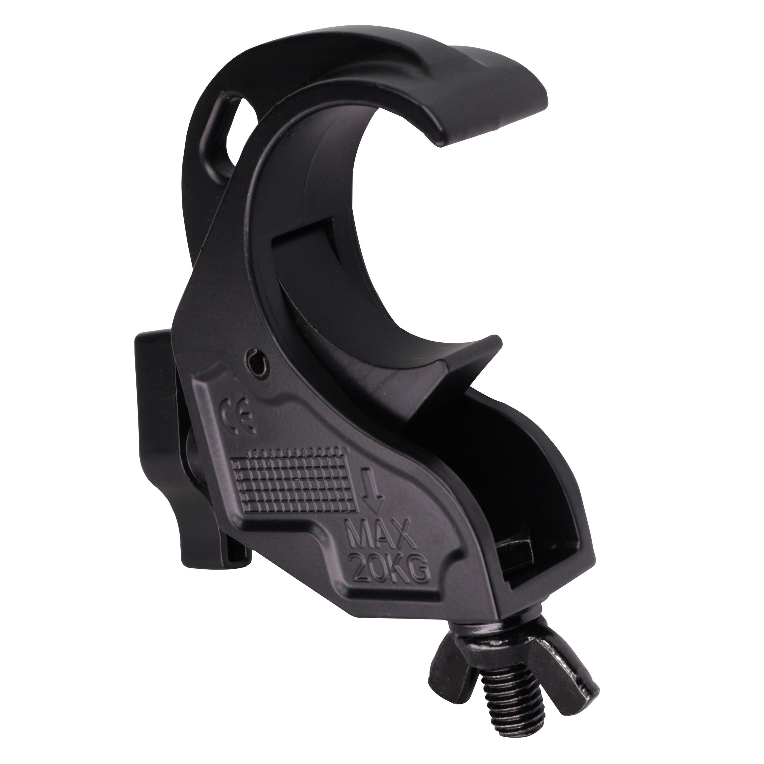 Aluminum Hook Style M10 Clamp with Big Wing Knob for 2" Truss Tube Capacity 45 Lbs. Black Finish
