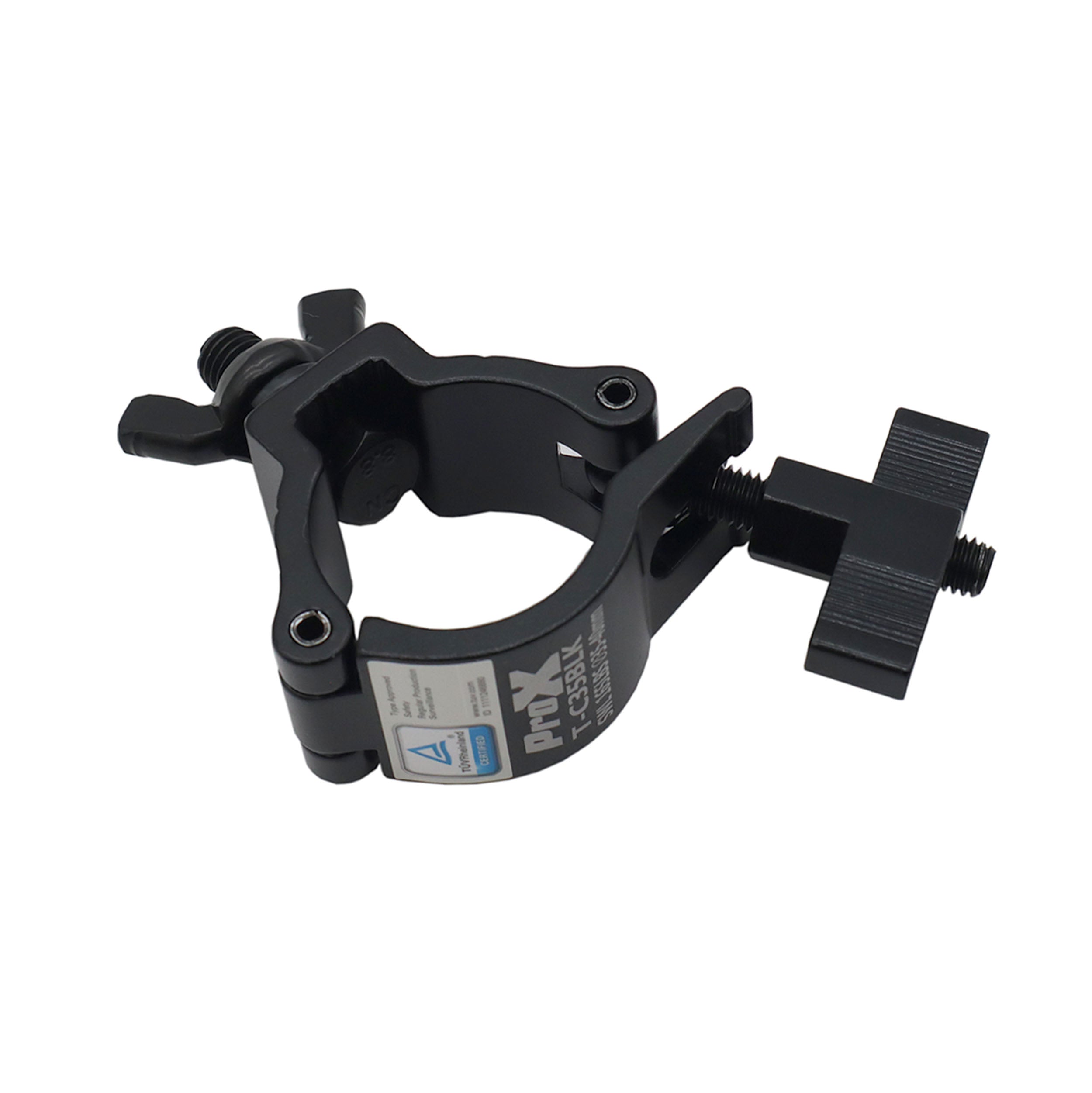 Aluminum Black Mini Clamp Stage Truss Lighting Stand Big Knob fits 1-3/8" to 1-1/2" 35-40mm Tube SWL 165LBS M8 Bolt
