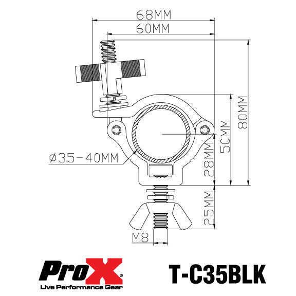 72PCS Aluminum Black Mini Clamp Stage Truss Lighting with Big Knob fits 1-3/8" - 1-1/2" (35-40mm) Tube SWL 165LBS M8 Bolt