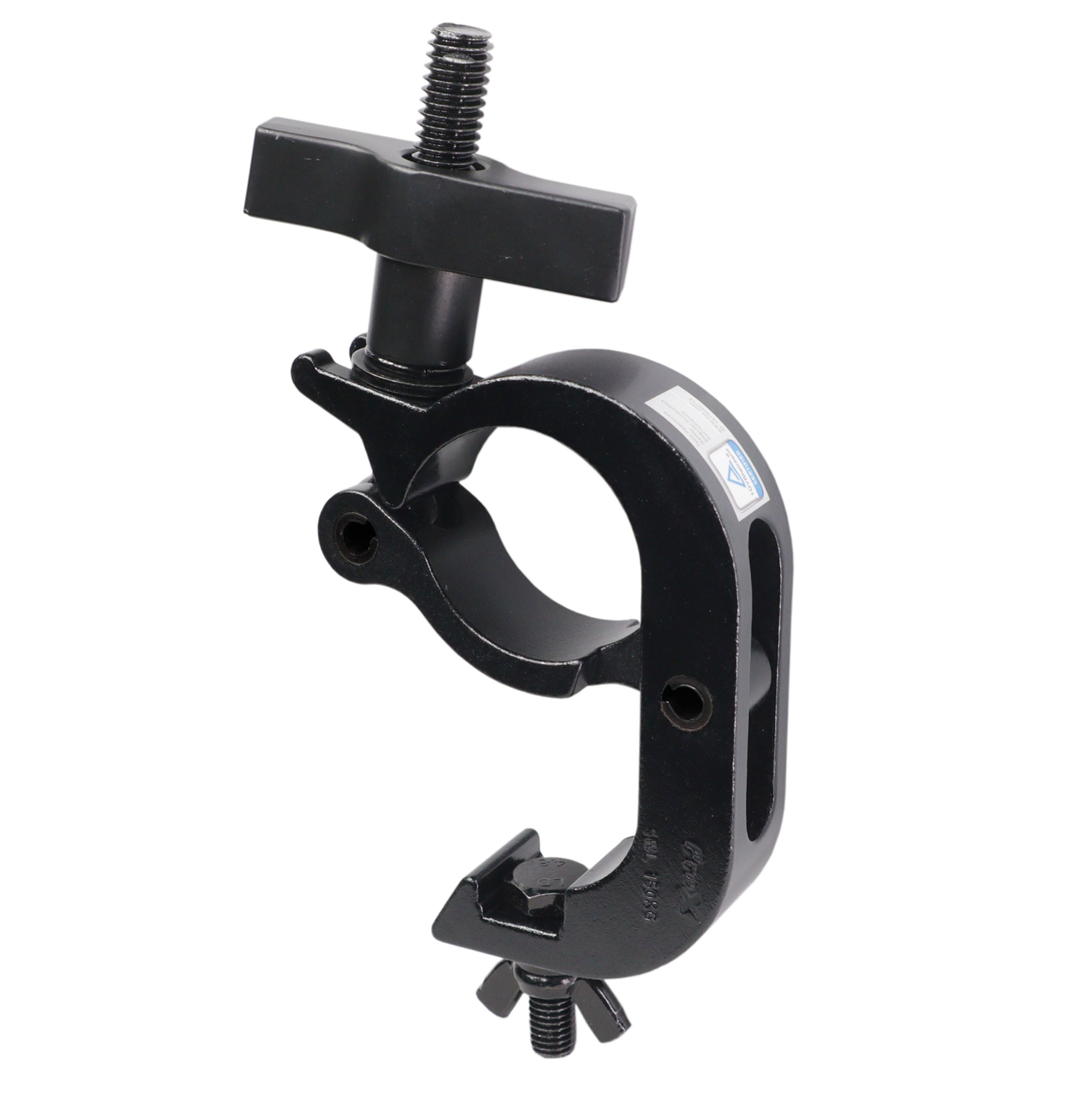 Aluminum Pro Slim Hook Style M10 Clamp with Big Wing Knob for 2" Truss Tube Capacity 330 Lbs. Black Finish