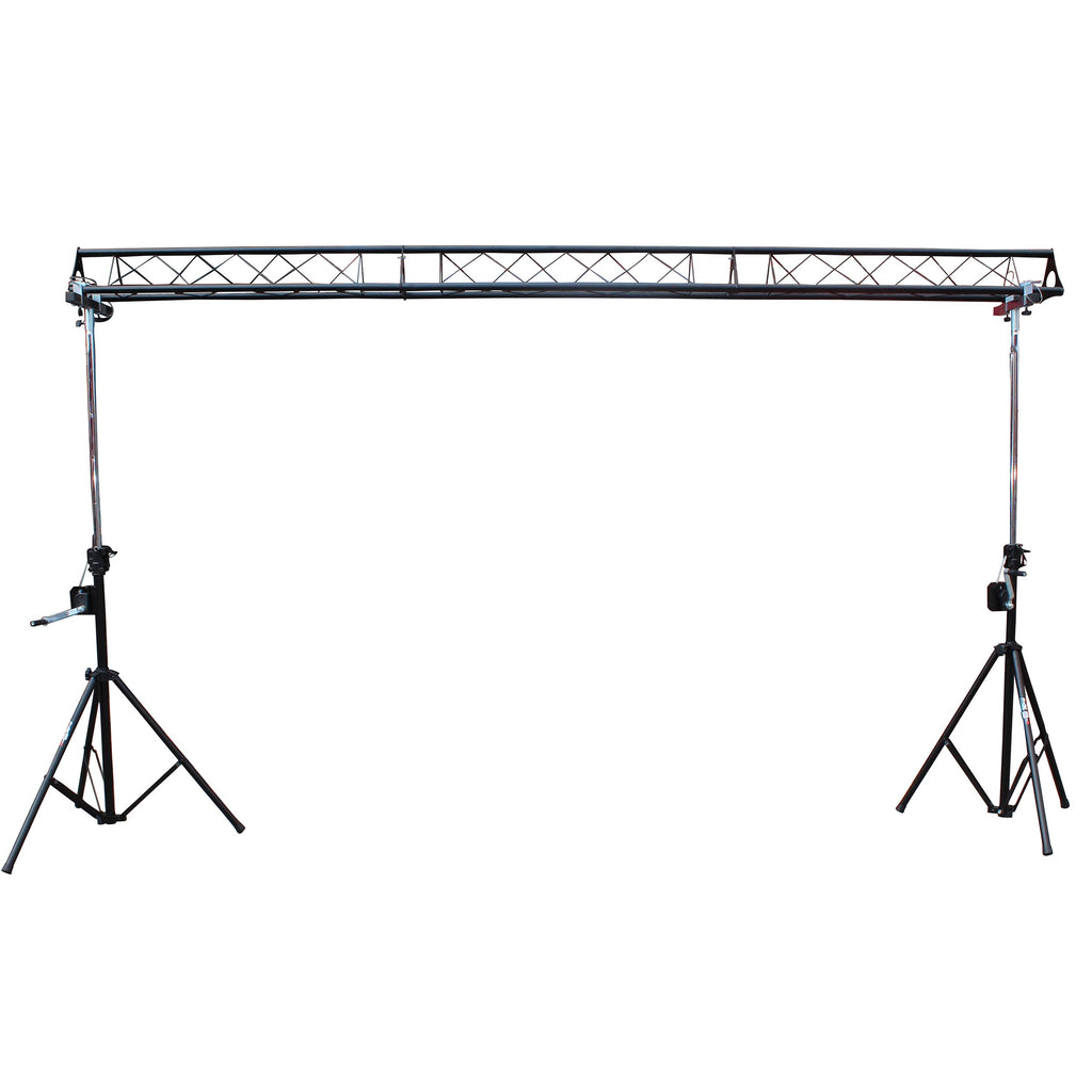 10-Feet Height Adjustable Portable Crank Lighting Stand System with included 2x T-Bars Triangle Truss for 5ft 10ft 15ft Width