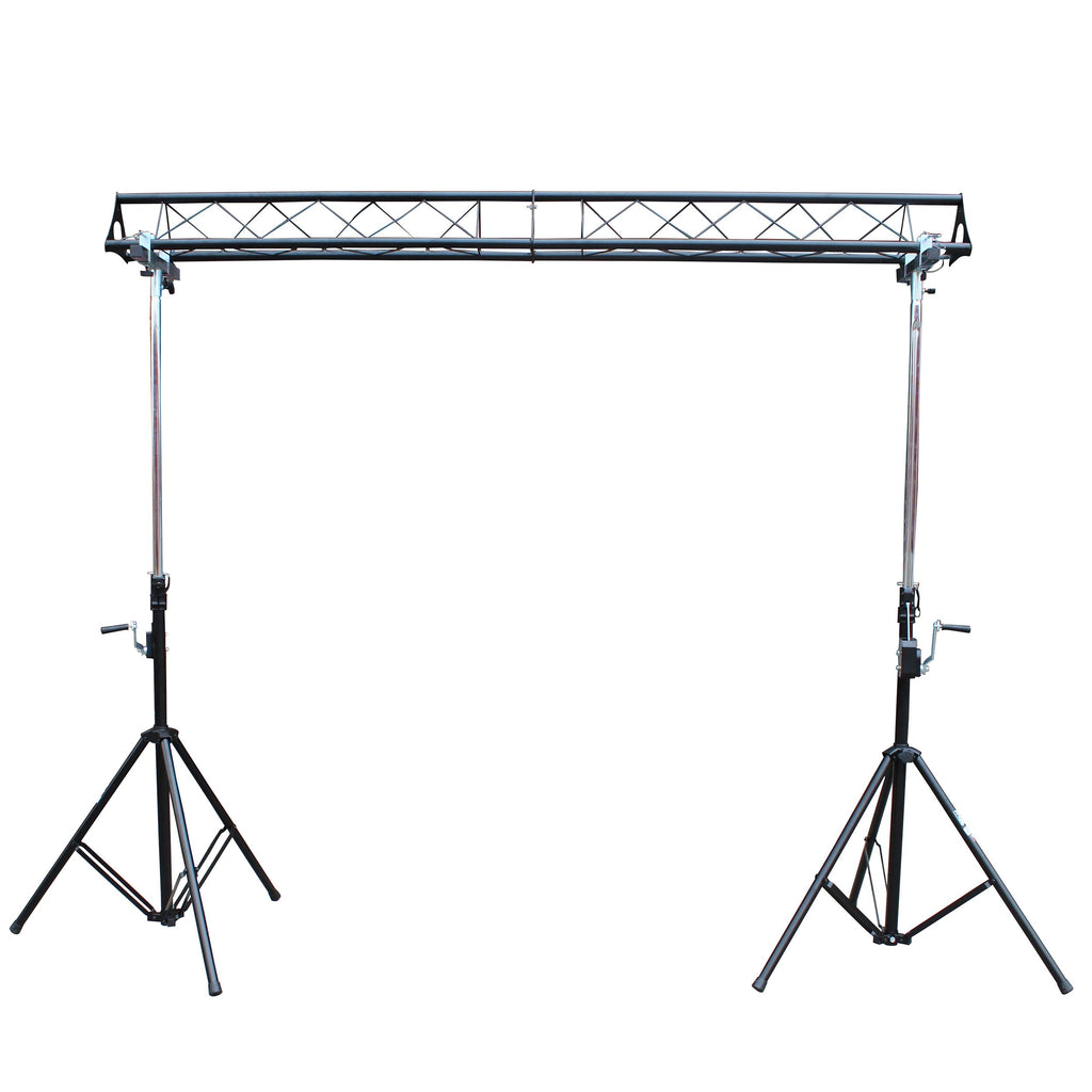 10-Feet Height Adjustable Portable Crank Lighting Stand System with included 2x T-Bars Triangle Truss for 5ft 10ft 15ft Width