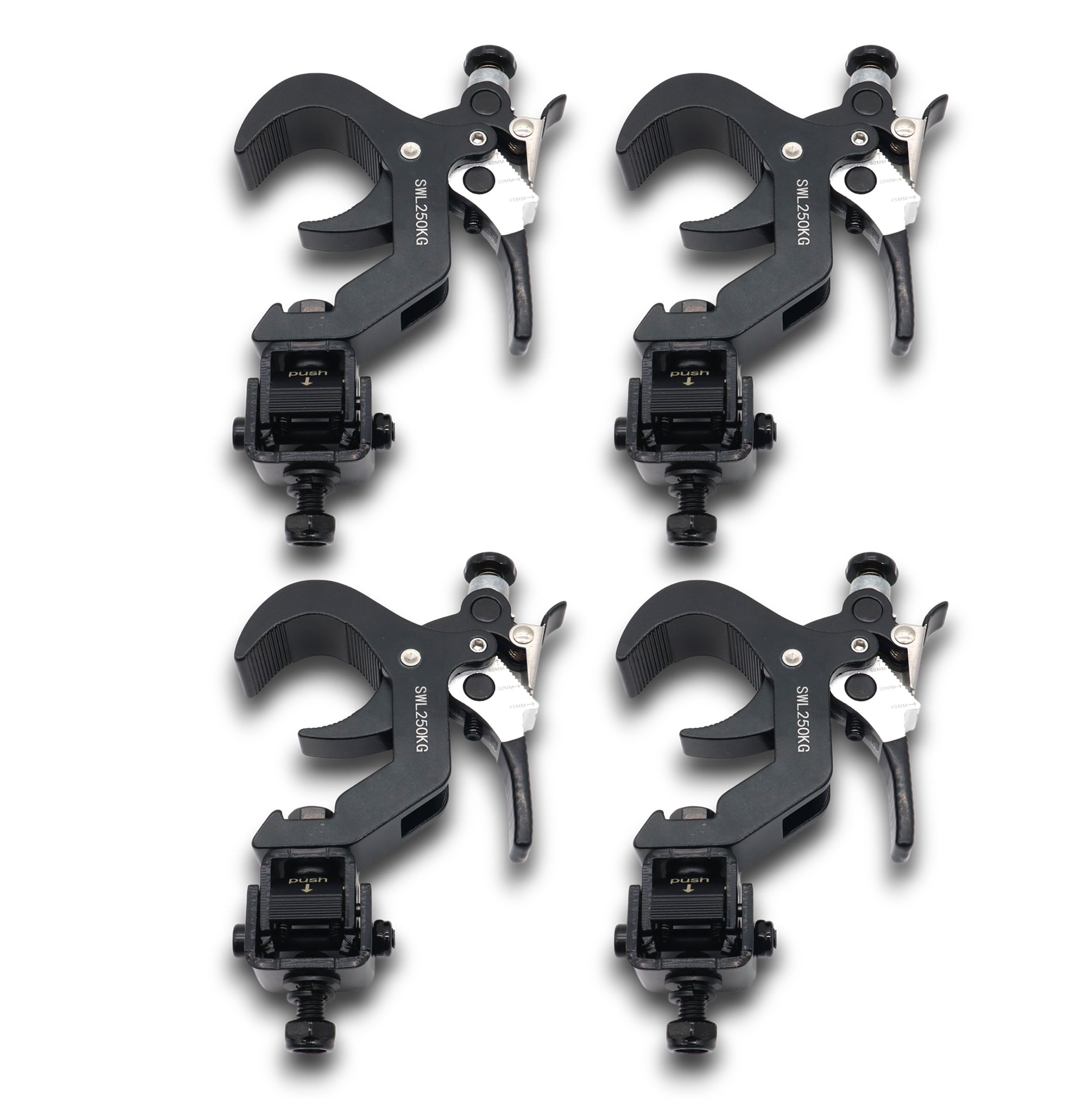 6PCS 4 Quick 90º Folding XPress Trigger Truss Clamp Clamp Moving Head Adapters with Quick Press Trigger Truss 2 in. Black Finish
