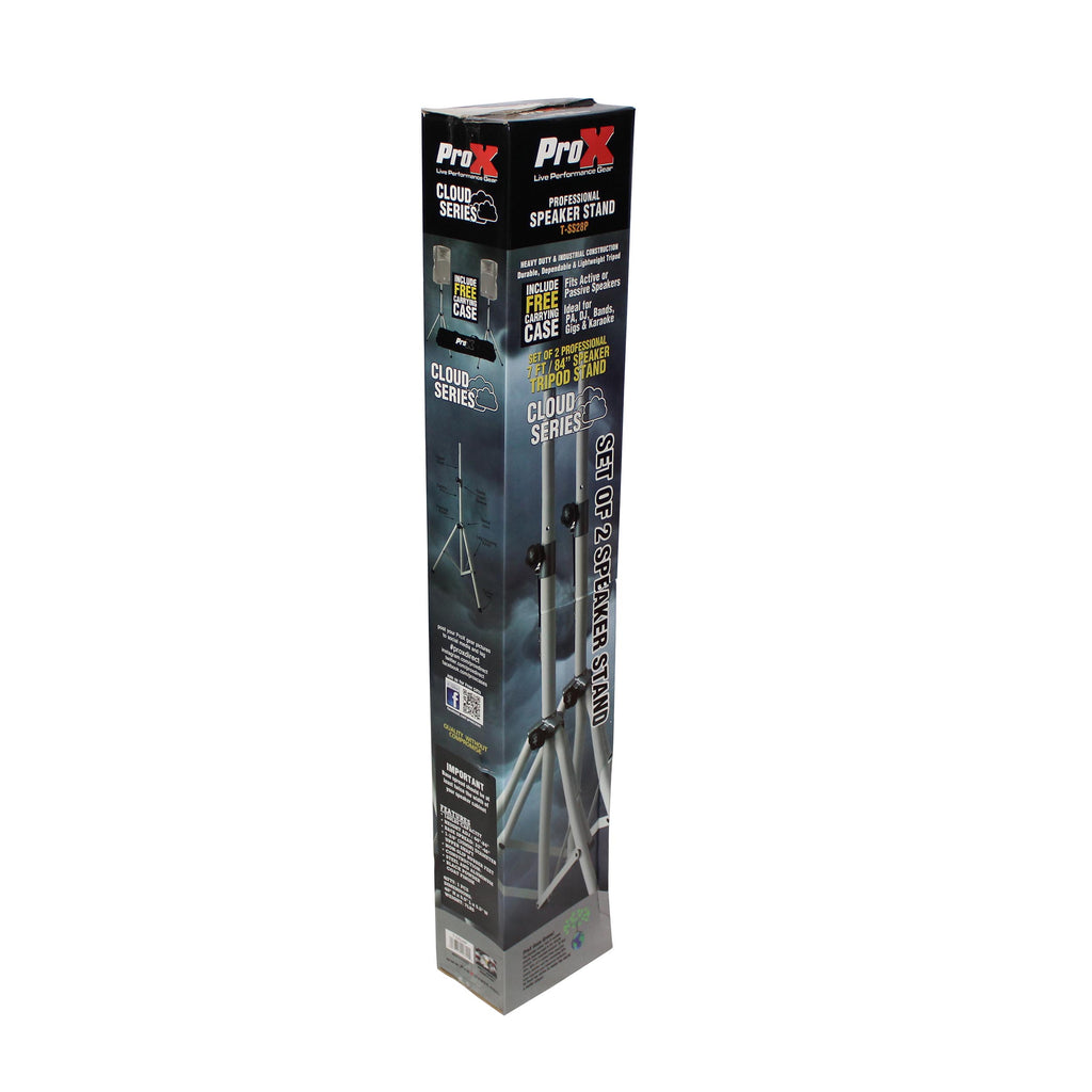 White Heavy-Duty All Metal Speaker Tripod Stand Set of 2, 4-7 ft. (44"-84") Cloud Series
