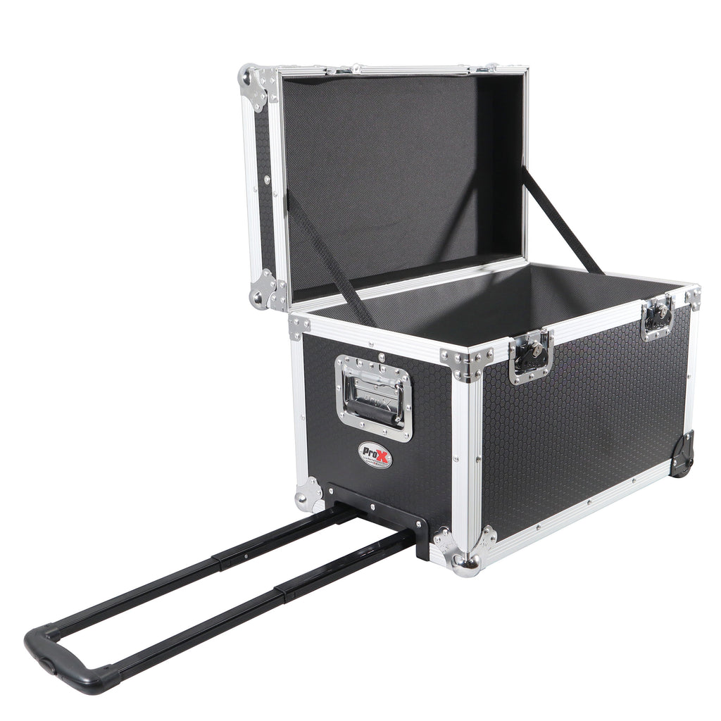 Rolling Utility Case W/ Retractable Handle and Low-Profile Recessed Wheels 17x24.5x15" Exterior For Cabales/100 LP Vinyl Records