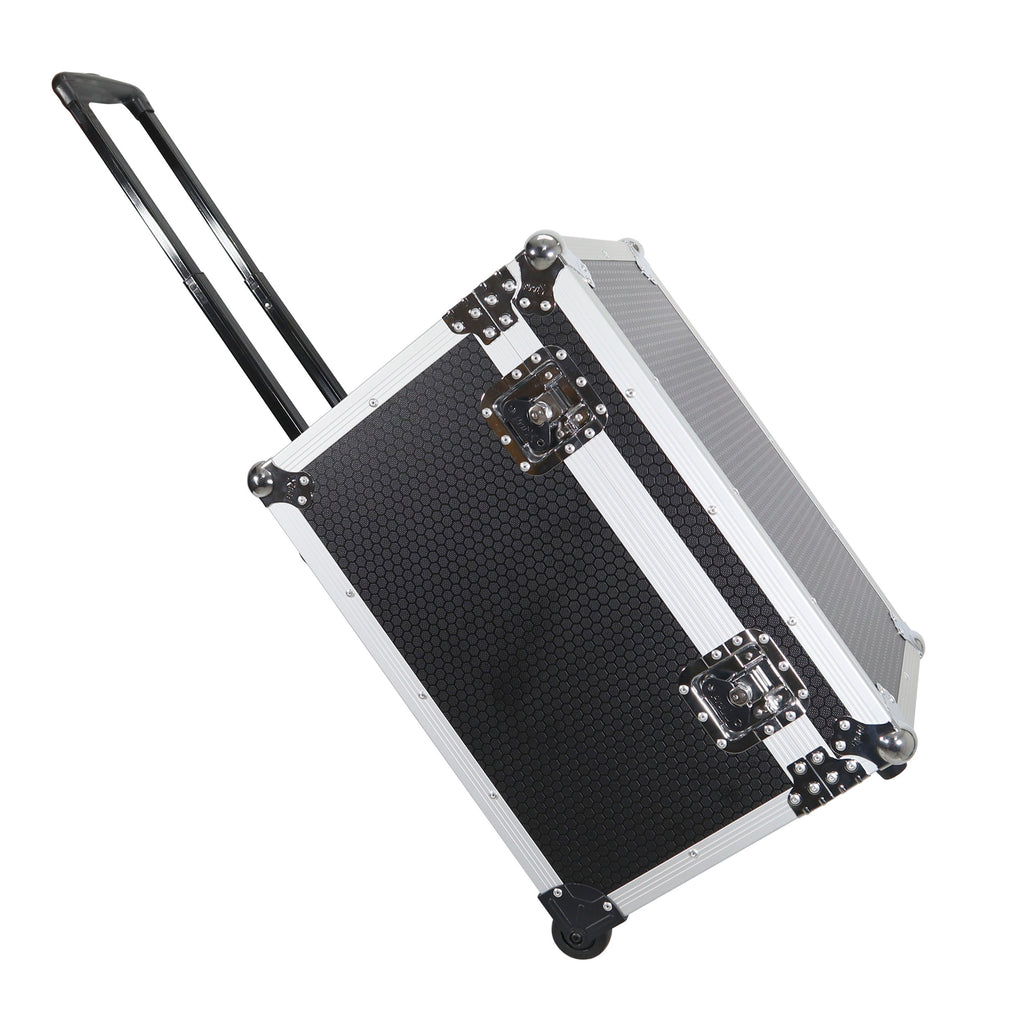Rolling Utility Case W/ Retractable Handle and Low-Profile Recessed Wheels 17x24.5x15" Exterior For Cabales/100 LP Vinyl Records
