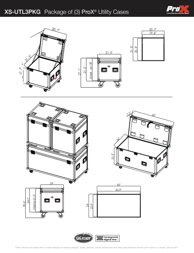 Package of 3 Utility ATA Flight Travel Storage Road Case – Includes 1-Large and 2-Half Size with 4" Casters