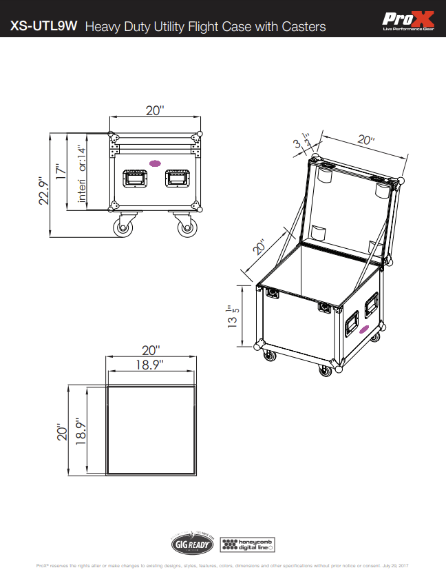 ATA Utility Flight Travel Heavy-Duty Storage Road Case with 4" in casters – 20"x20"x17" Exterior