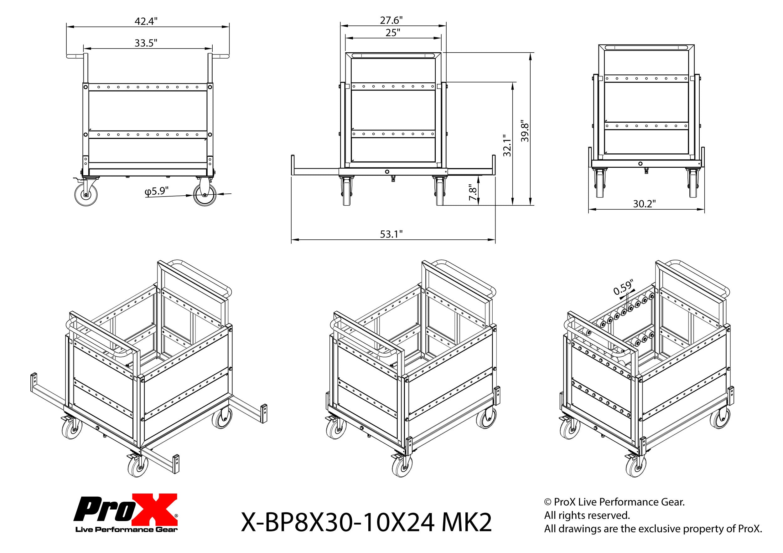 Dolly Cart for Base Plates, Truss, Stage Legs, Cables, and Accessories Holds 8x 30 inch or 10x 24 inch Base Plates