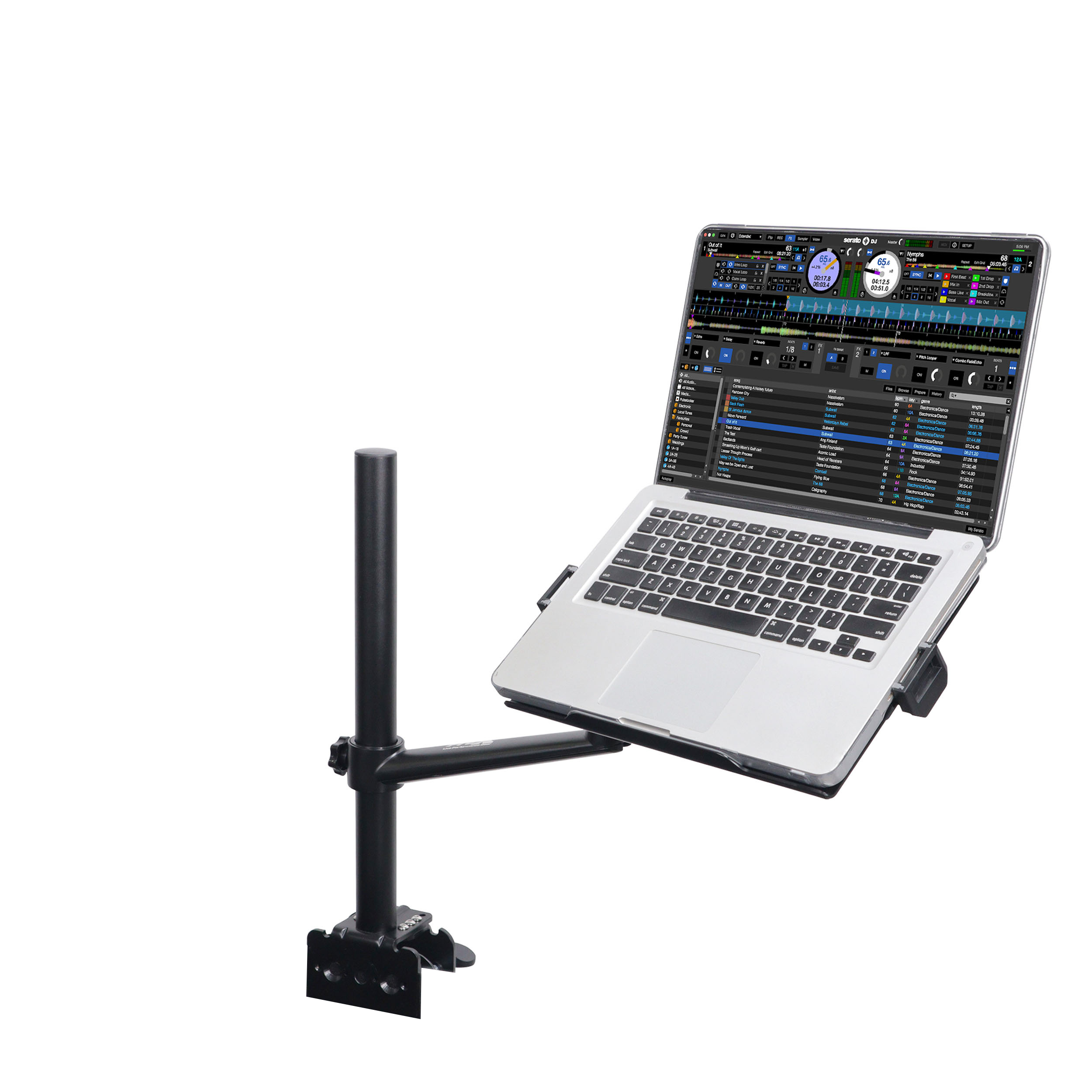 Black Adjustable Arm Mount Mount Stand For 12-17" Laptop,VESA 75X75 and 100X100 fit 17-32" Monitor, For DJ Flight Case/Table