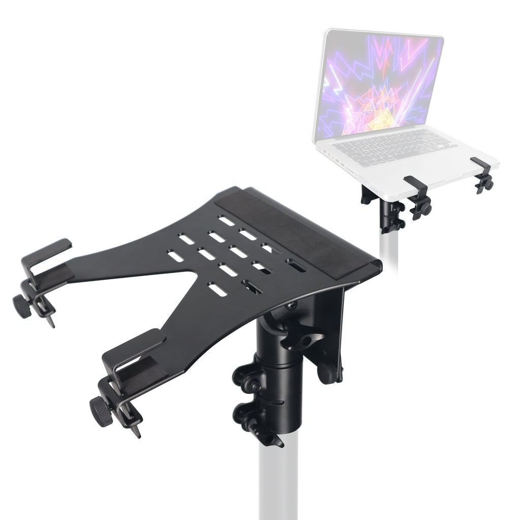 Universal Laptop Tray + VESA Monitor Mounting Bracket fits on Speaker Stand 1-3/8" Pole Black