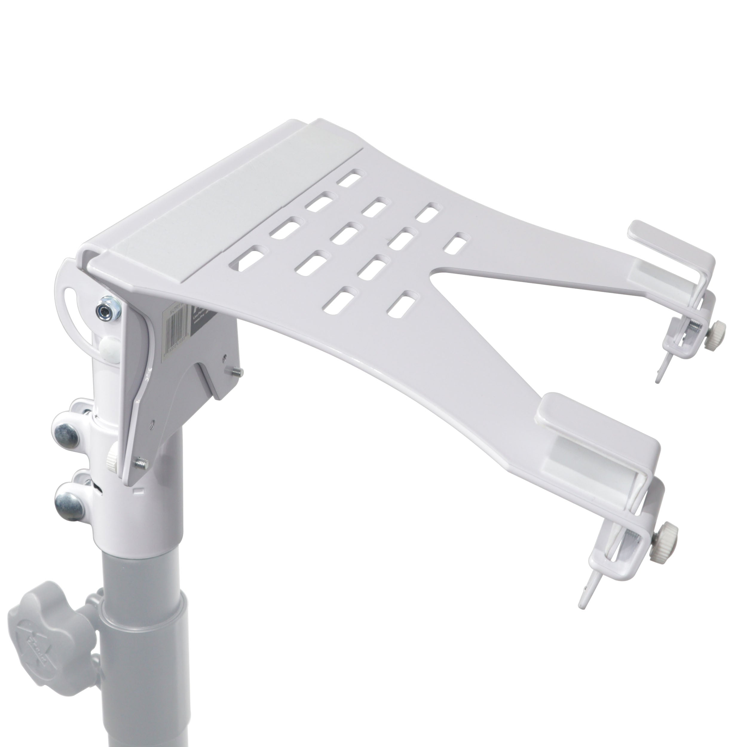 Universal Laptop Tray + VESA Monitor Mounting Bracket fits on Speaker Stand 1-3/8" Pole White
