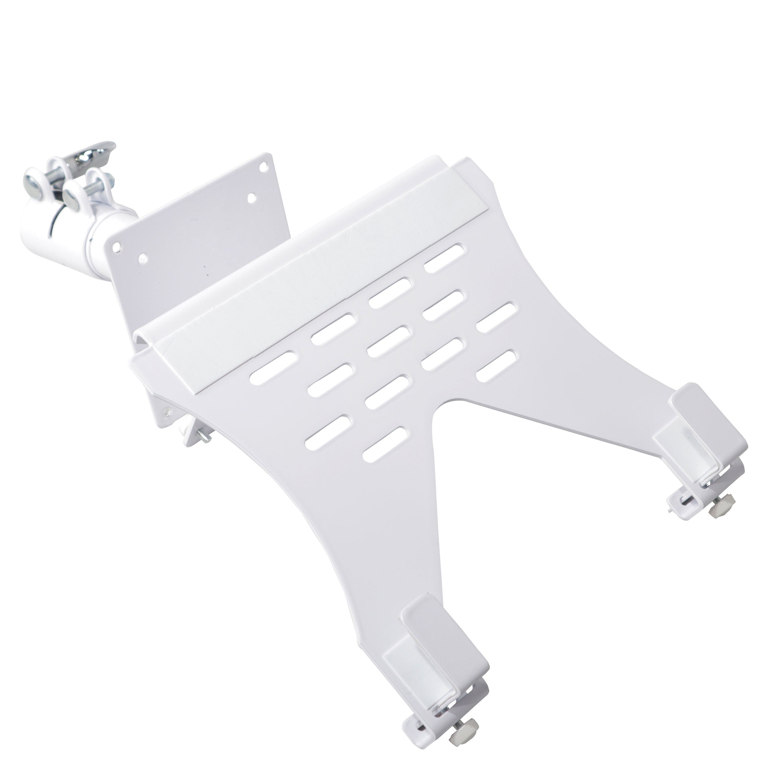 Universal Laptop Tray + VESA Monitor Mounting Bracket fits on Speaker Stand 1-3/8" Pole White