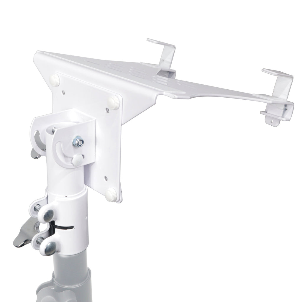 Universal Laptop Tray + VESA Monitor Mounting Bracket fits on Speaker Stand 1-3/8" Pole White