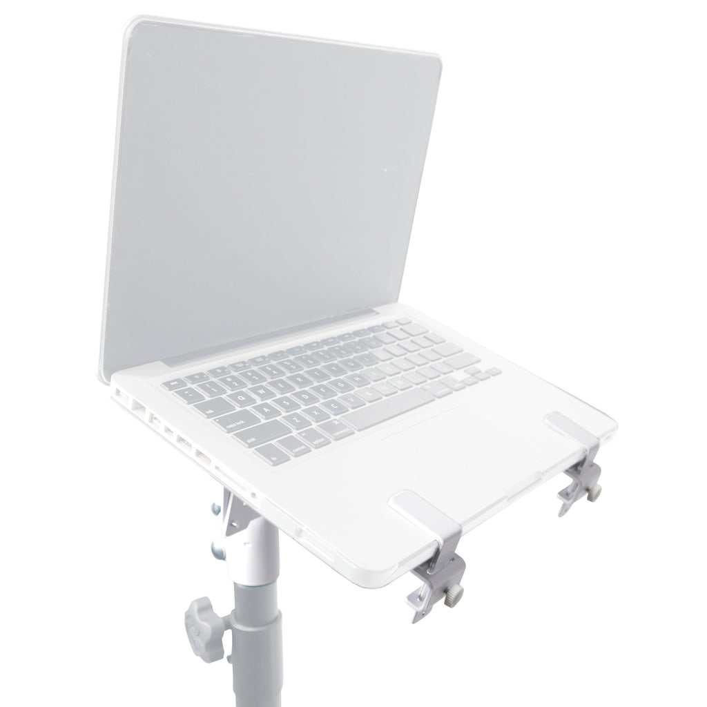 Universal Laptop Tray + VESA Monitor Mounting Bracket fits on Speaker Stand 1-3/8" Pole White
