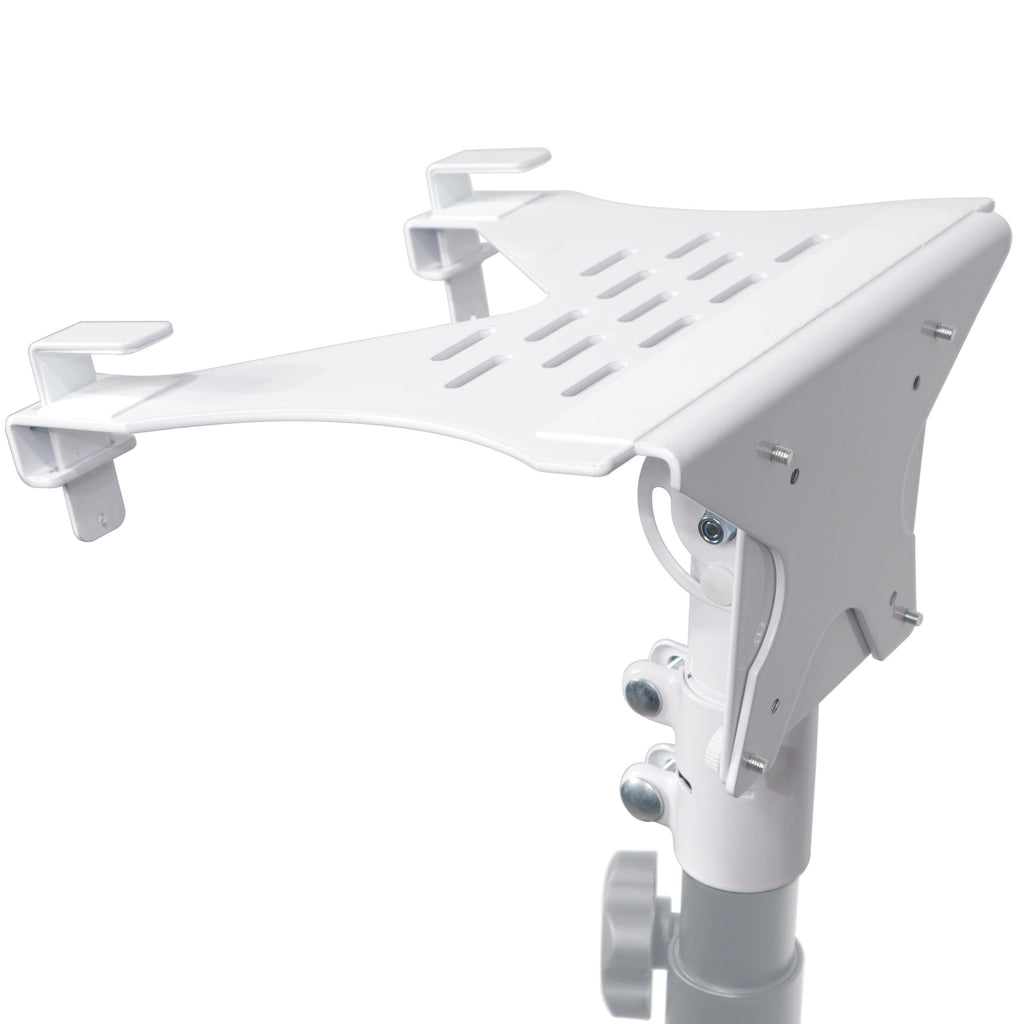 Universal Laptop Tray + VESA Monitor Mounting Bracket fits on Speaker Stand 1-3/8" Pole White