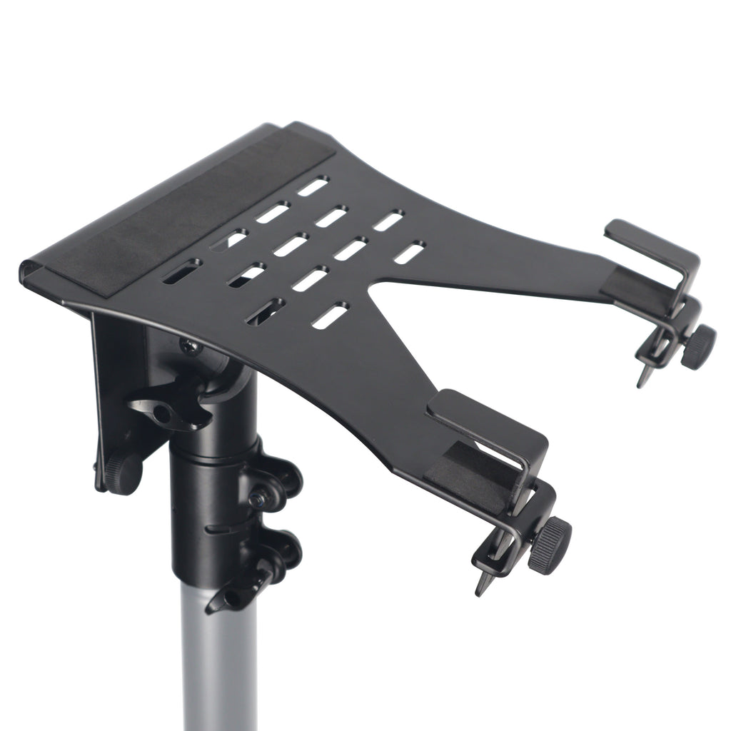 Universal Laptop Tray + VESA Monitor Mounting Bracket fits on Speaker Stand 1-3/8" Pole Black