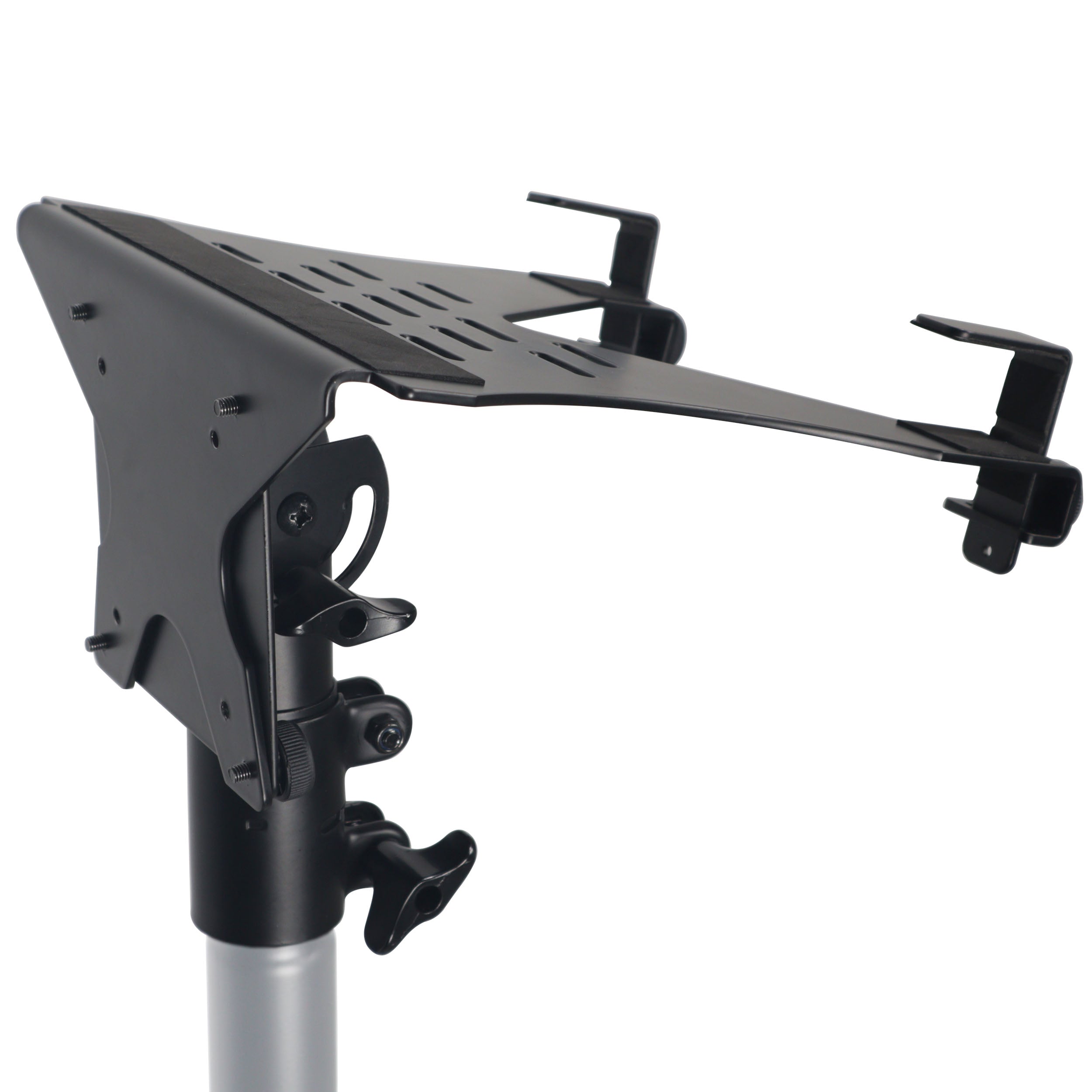 Universal Laptop Tray + VESA Monitor Mounting Bracket fits on Speaker Stand 1-3/8" Pole Black