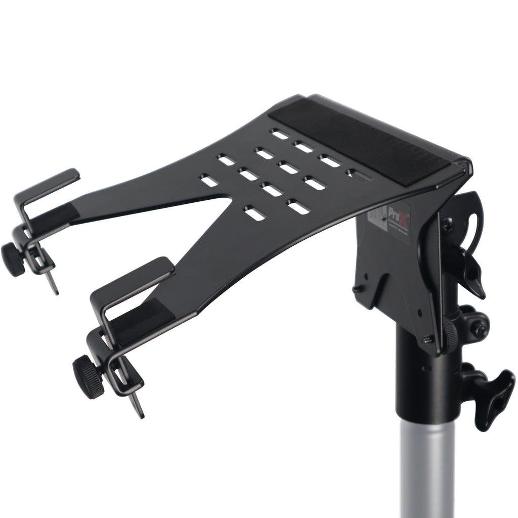 Universal Laptop Tray + VESA Monitor Mounting Bracket fits on Speaker Stand 1-3/8" Pole Black
