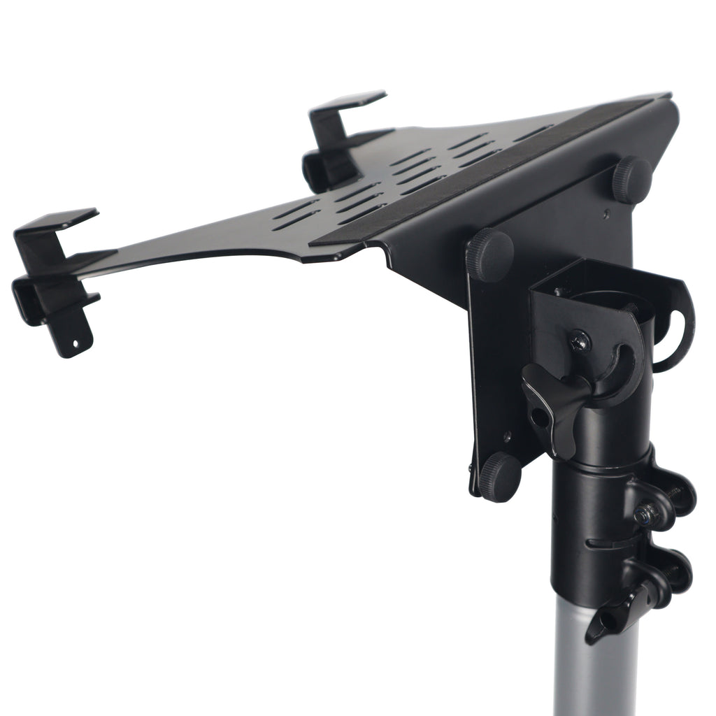Universal Laptop Tray + VESA Monitor Mounting Bracket fits on Speaker Stand 1-3/8" Pole Black