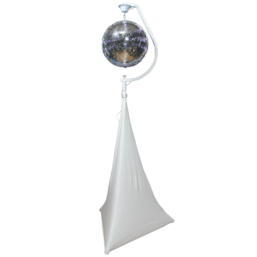 White 16-20" C Shaped Mirror Ball Free Standing Hook fits 1-3/8" 35mm pole with 1 RPM Motor