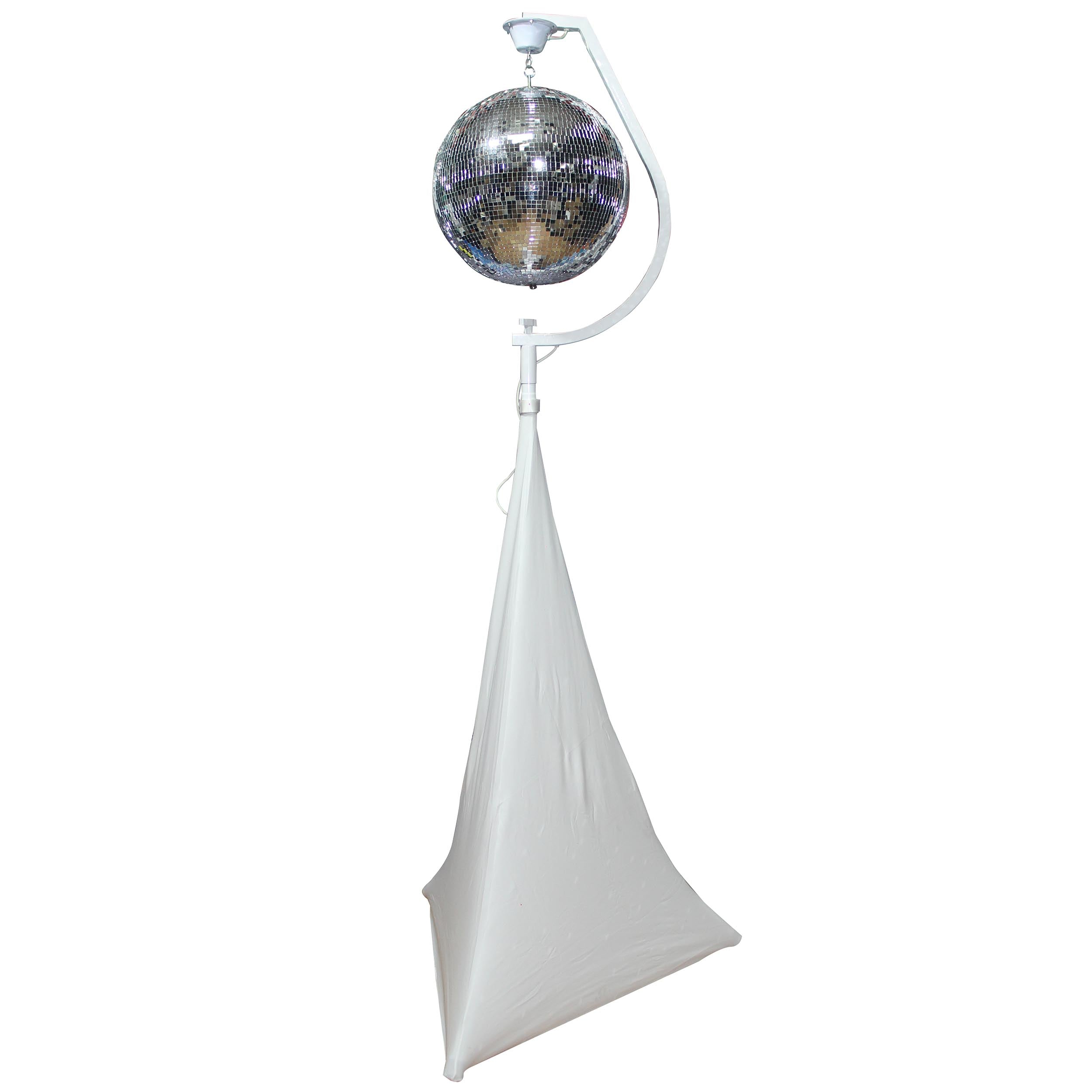 White 16-20" C Shaped Mirror Ball Free Standing Hook fits 1-3/8" 35mm pole with 1 RPM Motor