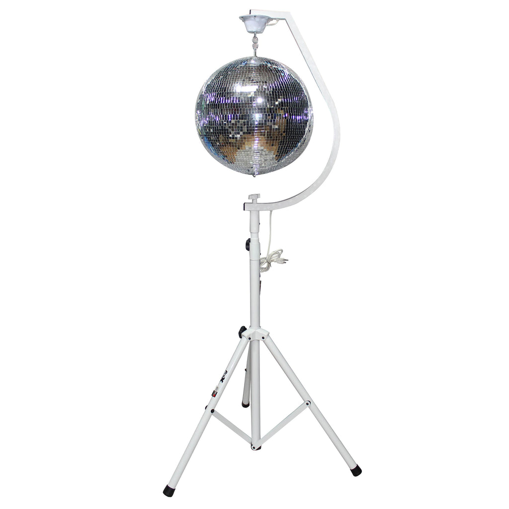 White 16-20" C Shaped Mirror Ball Free Standing Hook fits 1-3/8" 35mm pole with 1 RPM Motor