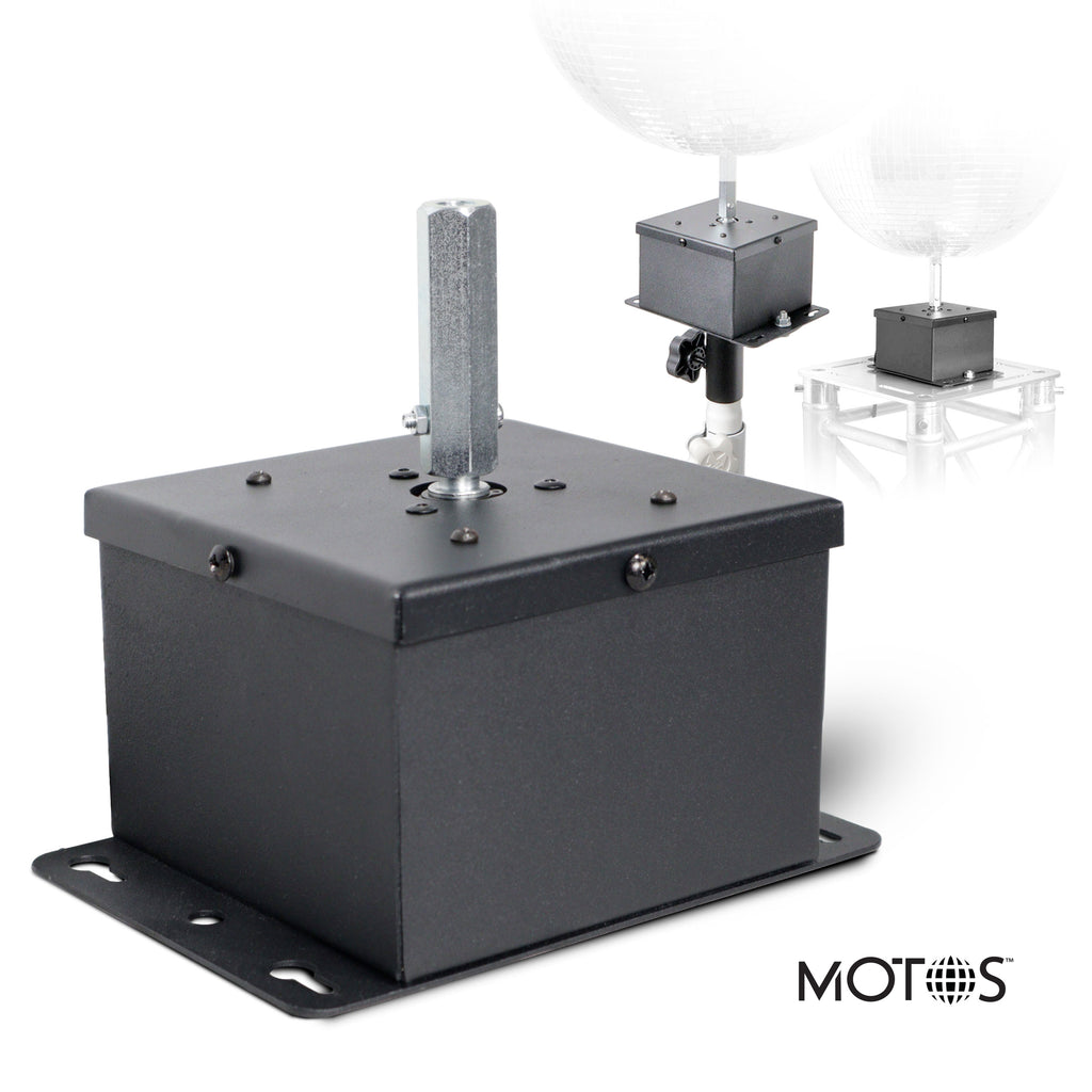 MOTOS Upright Mirror Ball Oscillating 1RPM Motor – Mounts up to 30" Mirror Balls  Black Finish
