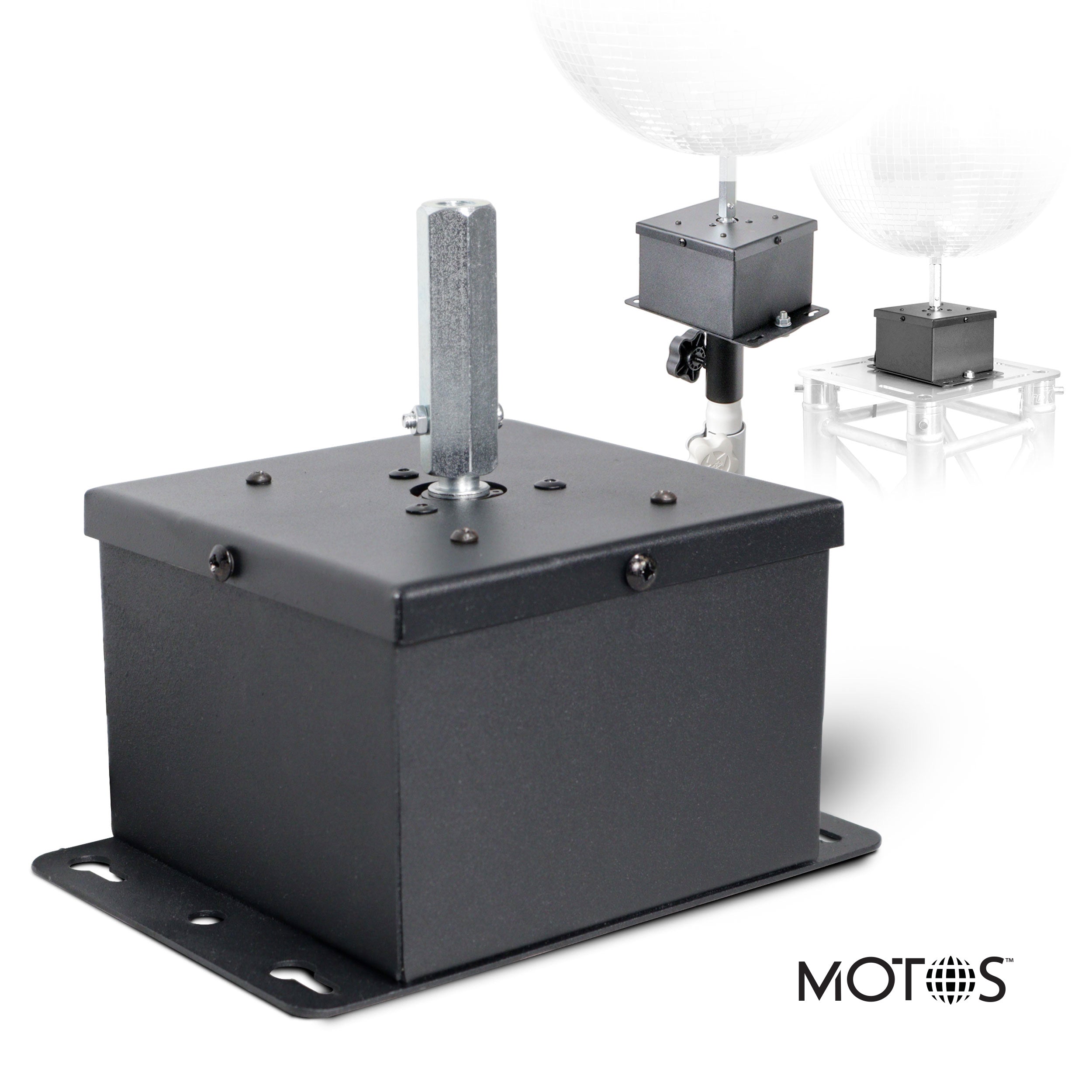 MOTOS Upright Mirror Ball Oscillating 1RPM Motor – Mounts up to 30" Mirror Balls  Black Finish