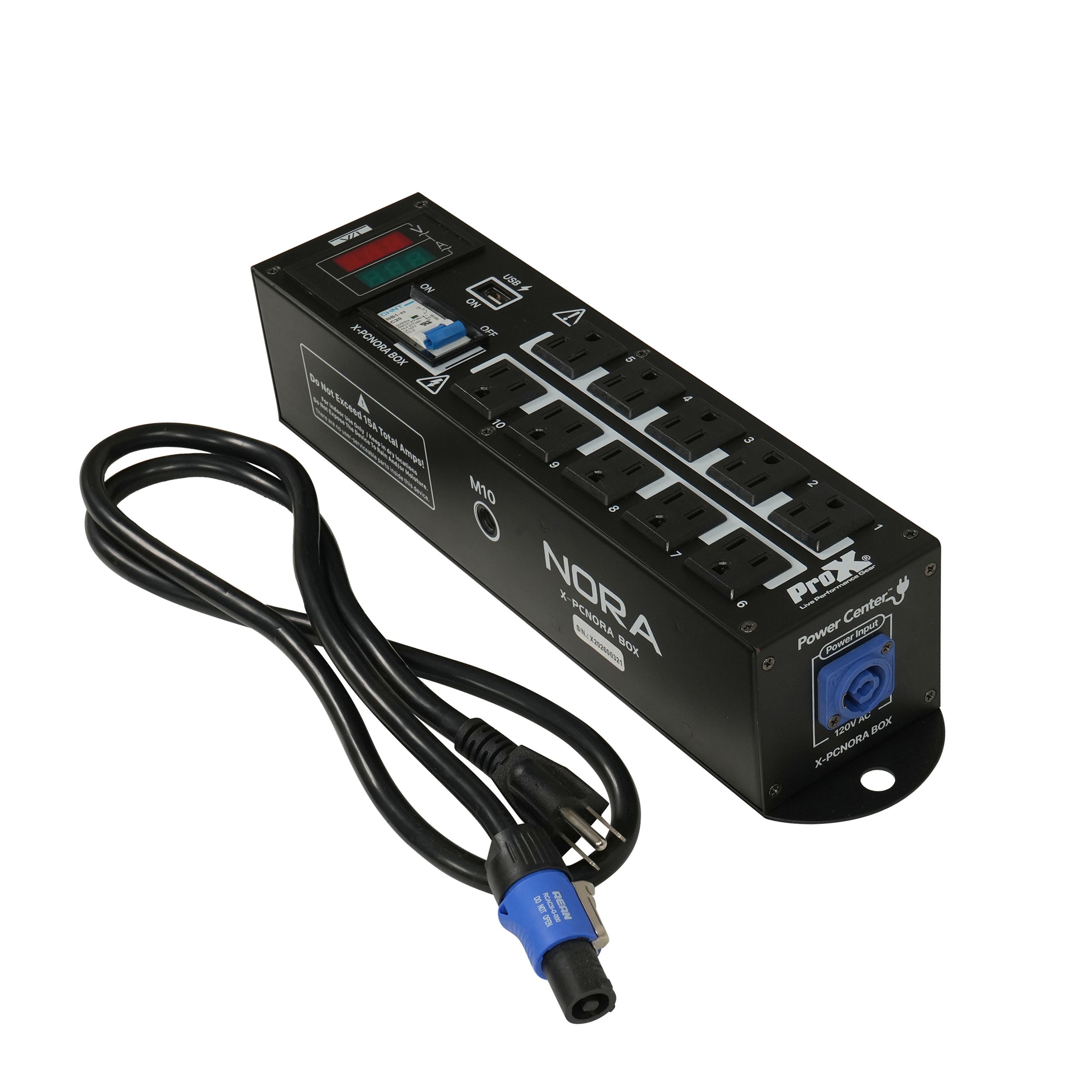 NORA 10 Way Power Distribution Compact Box for Powerkon to Edison with Power Cord