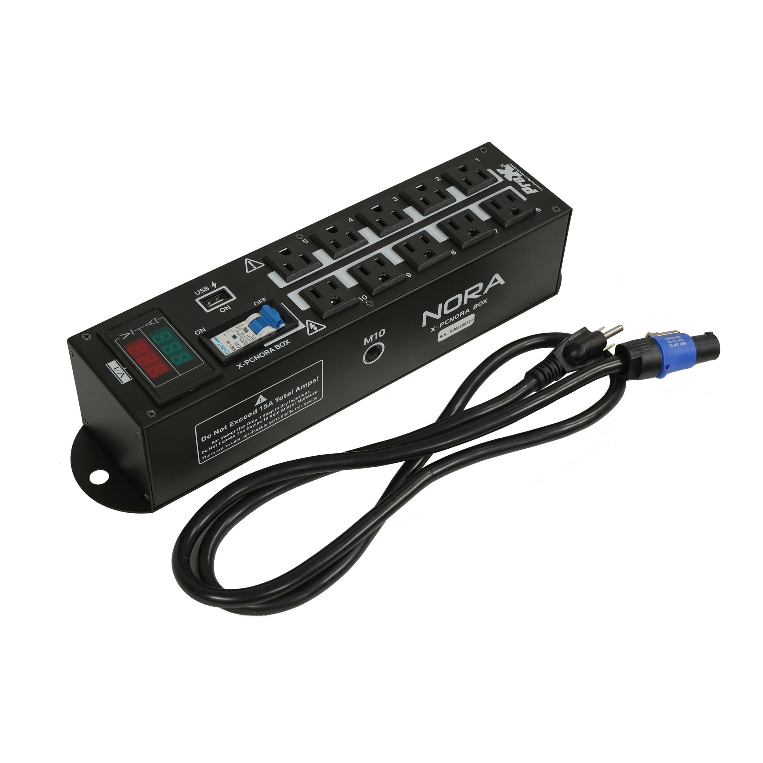 NORA 10 Way Power Distribution Compact Box for Powerkon to Edison with Power Cord