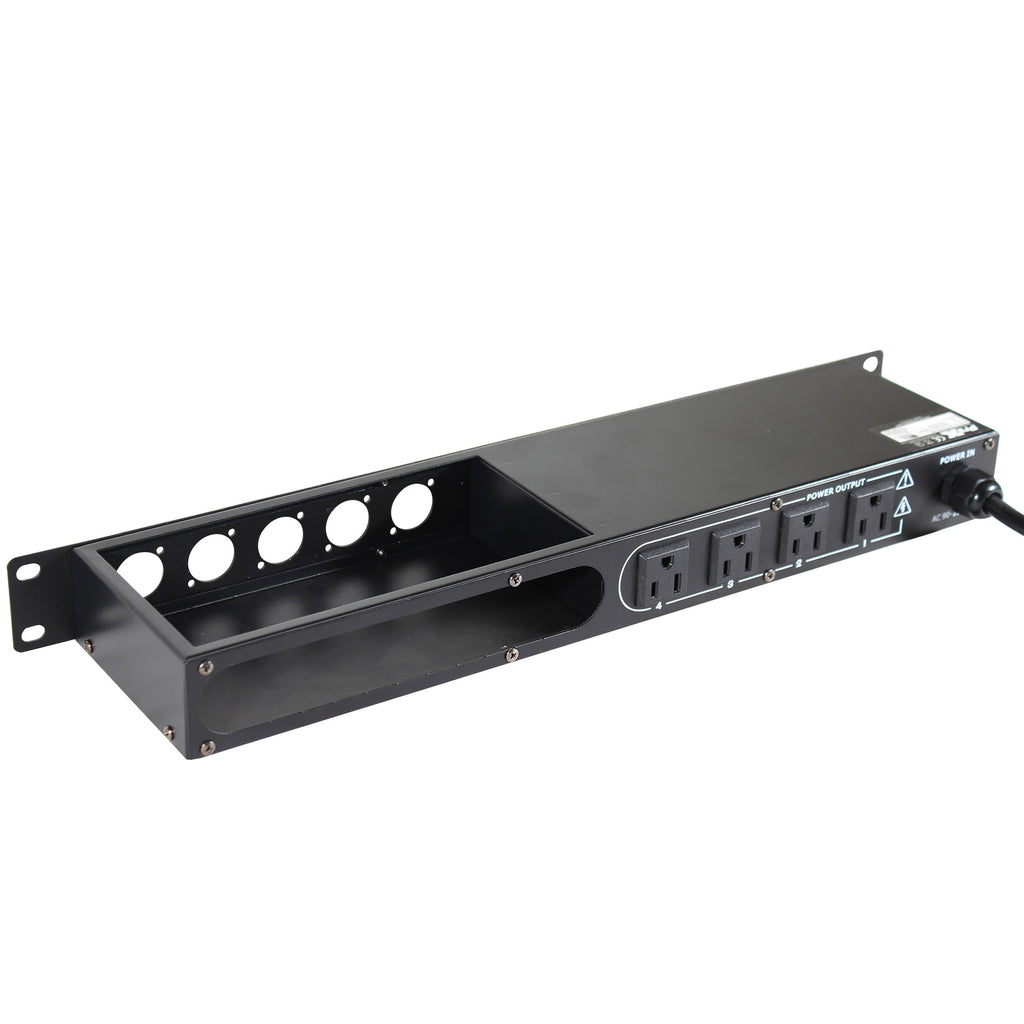 4 Way Powerkon to Edison AC Power 1U Rack Mountable Power Strip 5x Punched D-Series 15A Breaker On Off LED Toggle Switches
