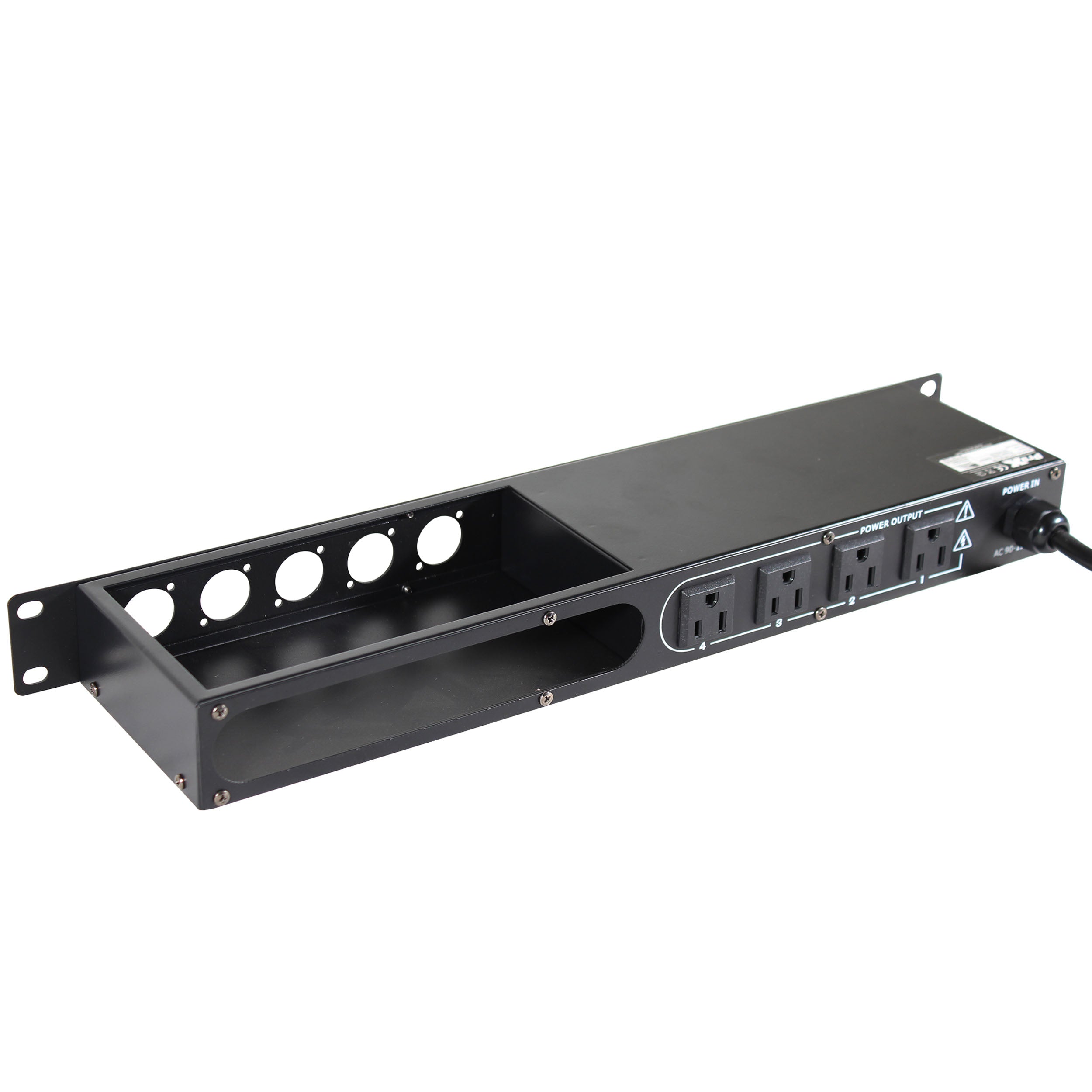 4 Way Powerkon to Edison AC Power 1U Rack Mountable Power Strip 5x Punched D-Series 15A Breaker On Off LED Toggle Switches
