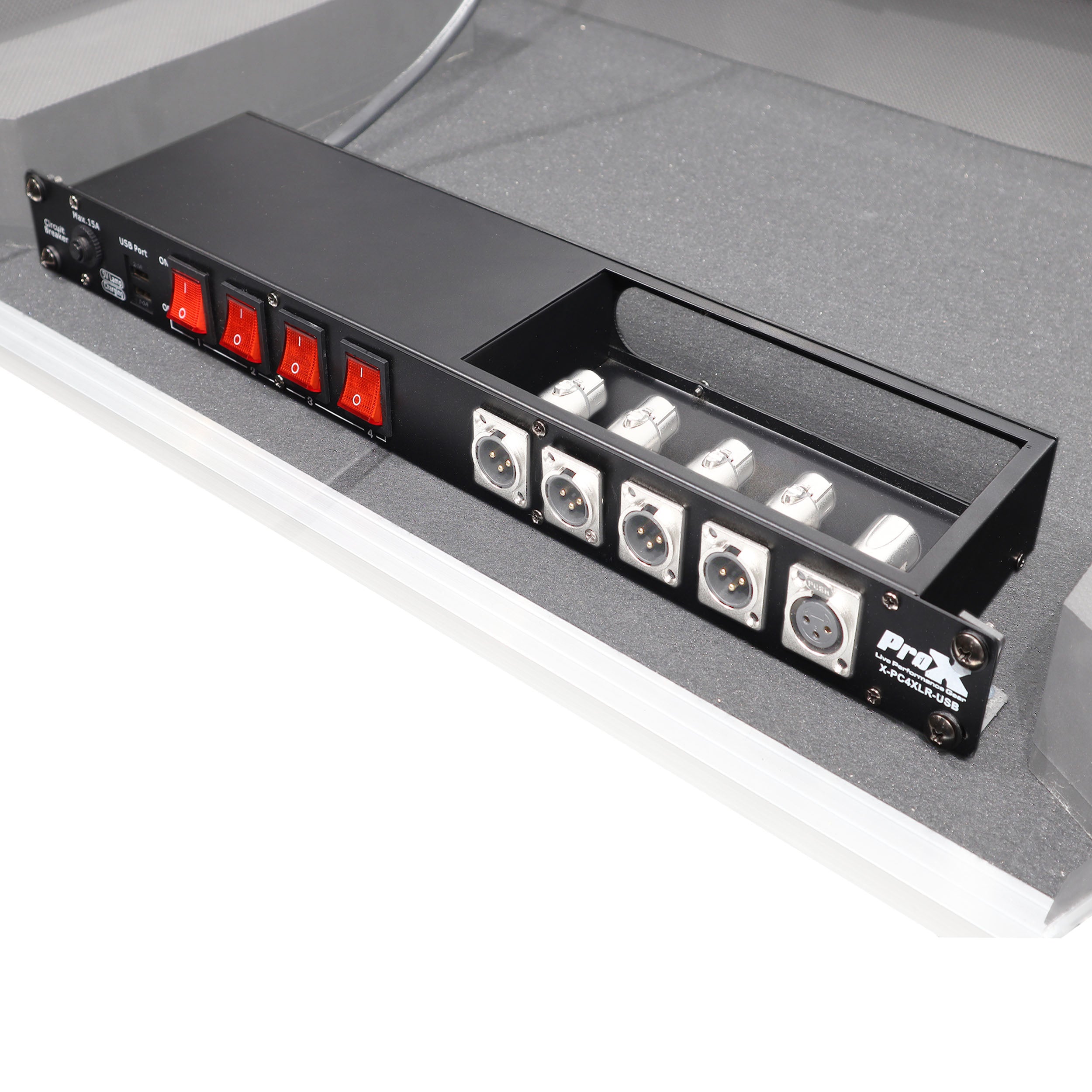 4 Way Powerkon to Edison AC Power 1U Rack Mountable Power Strip 5x Punched D-Series 15A Breaker On Off LED Toggle Switches