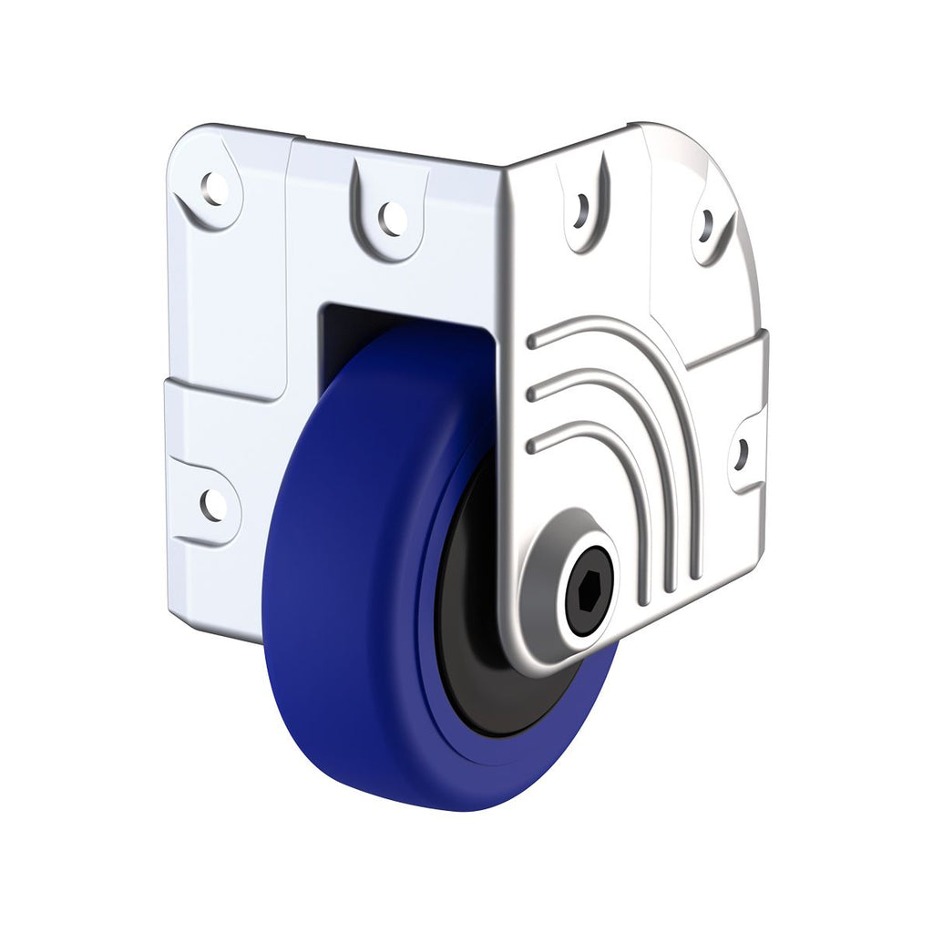 Penn-Elcom 3" Heavy Duty Zinc Side Corner Caster with Blue Wheel