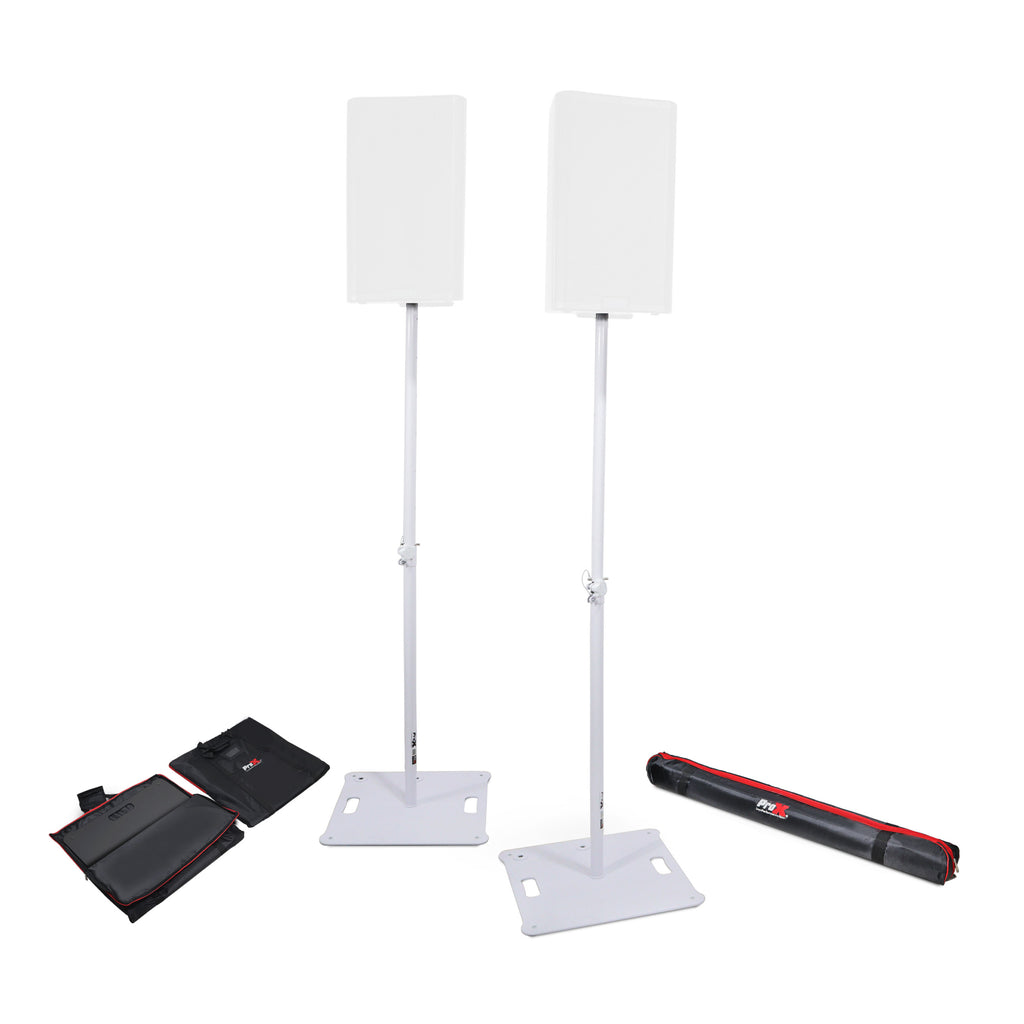POLARIS Portable Speaker and Lighting Pair Stand Kit with Base Plate, Telescoping Pole, and Carry Bags -  White Finish